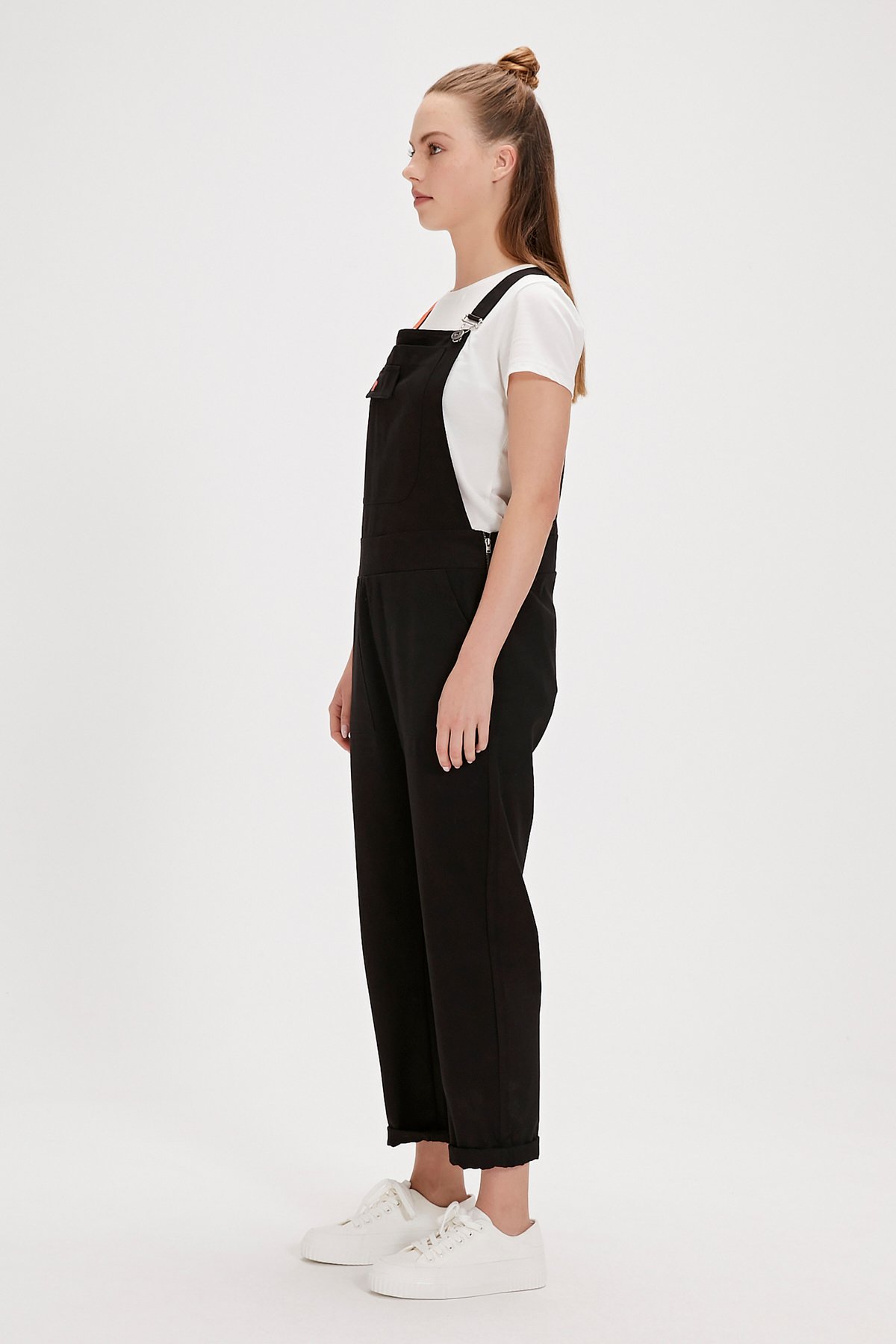 Taya Siyah Yandan Cepli Kadın Tulum