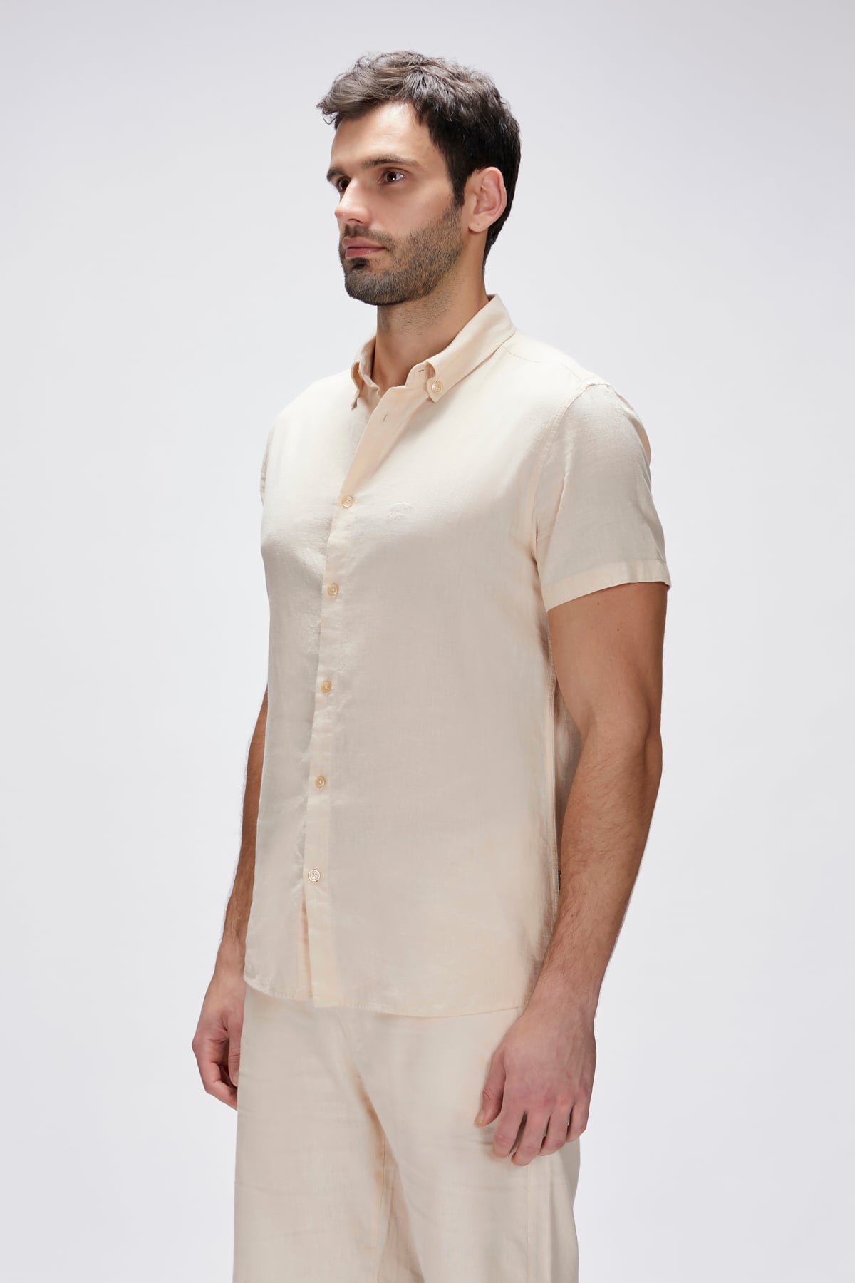 Tindra Bej Kısa Kollu Mens Shirt