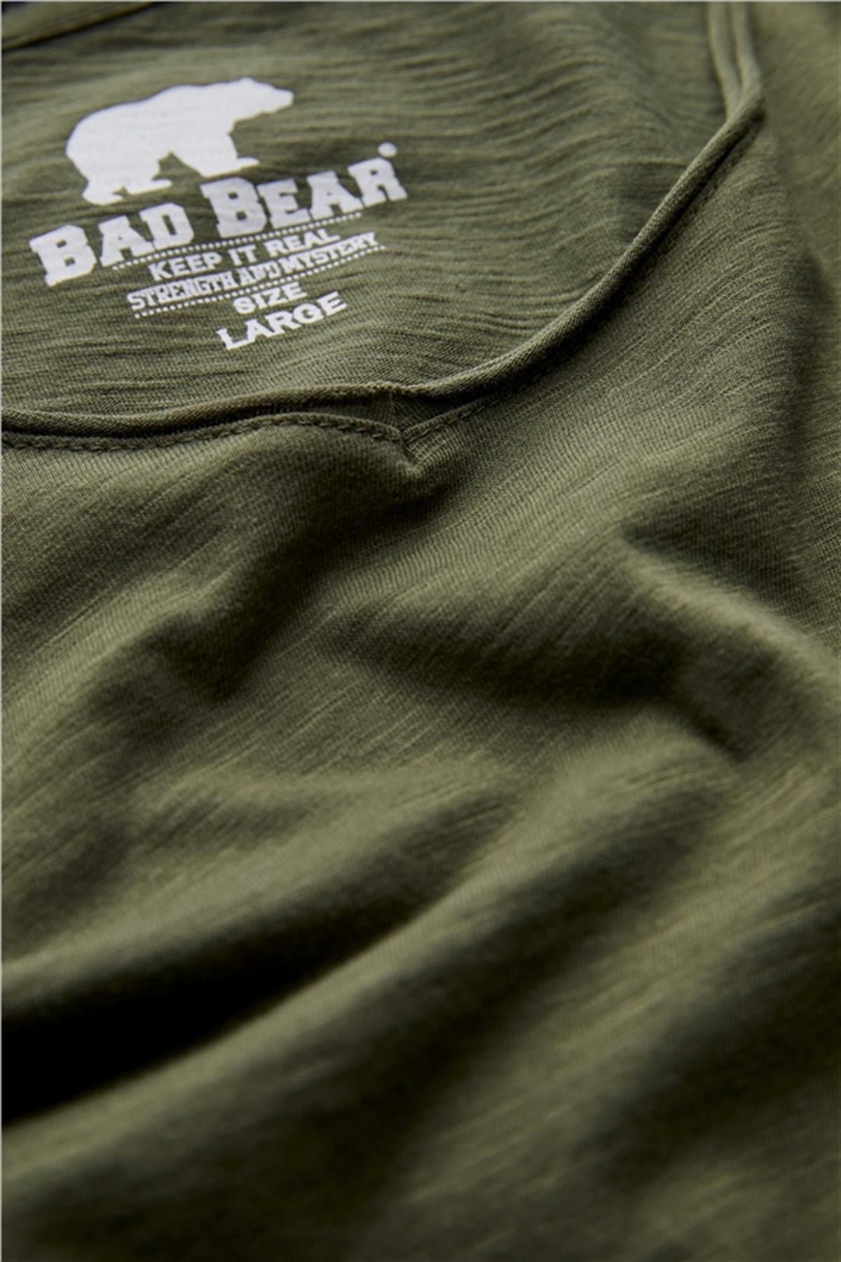 Bad Bear V-Neck T-Shirt Haki Yeşil Basic Erkek Tişört