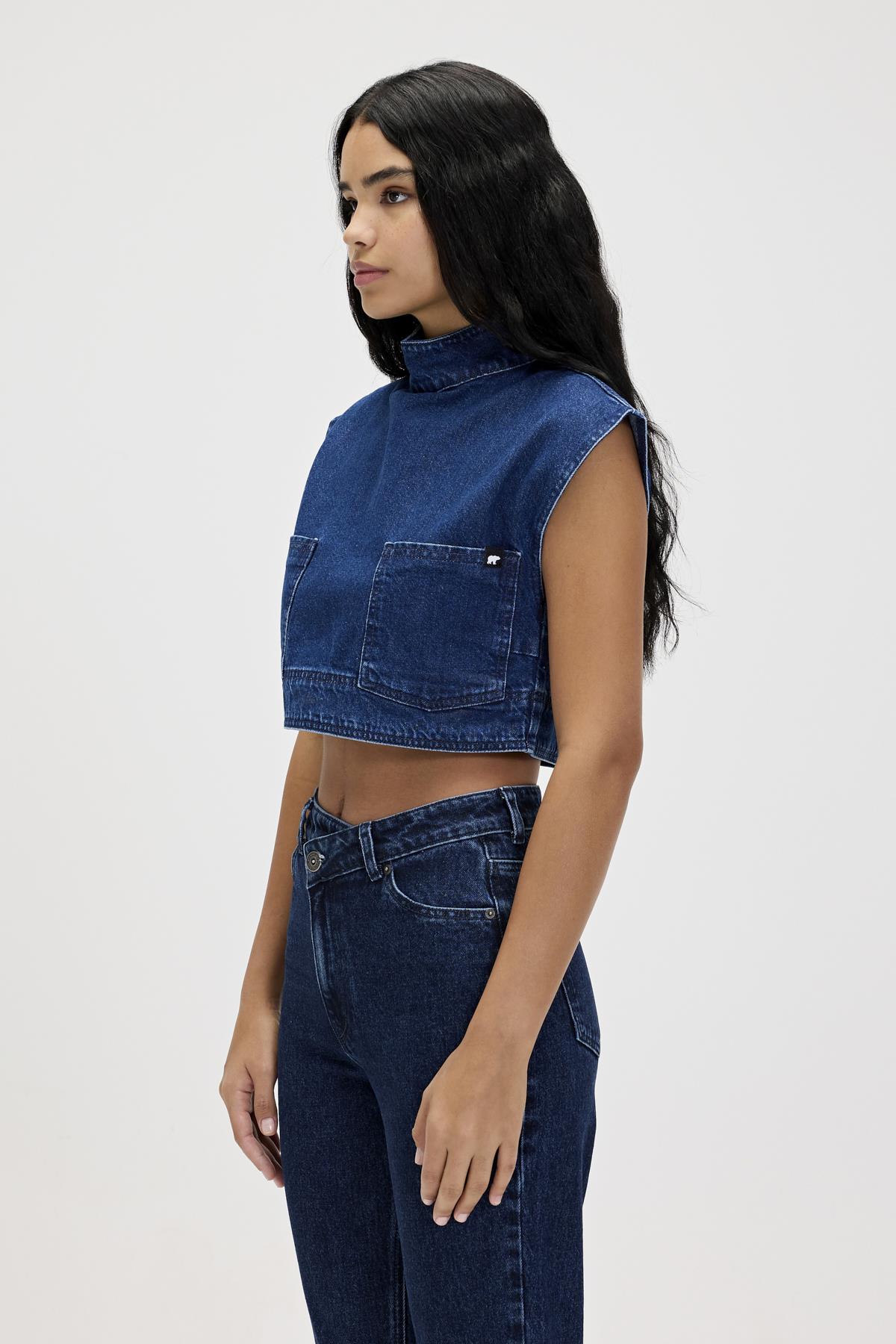 Veronica İndigo Mavi Kadın Denim Crop