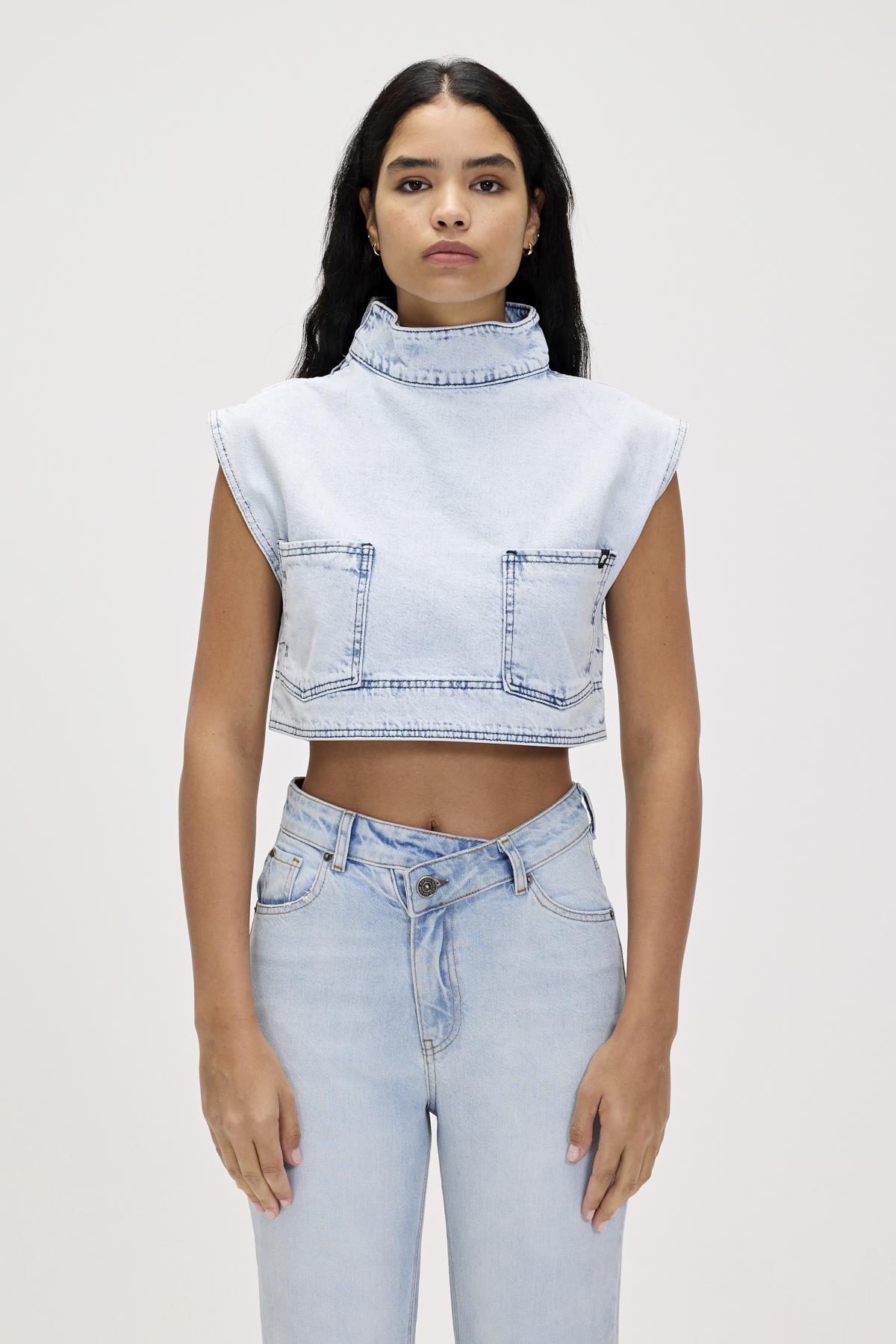 Veronica Ocean Blue Kadın Denim Crop