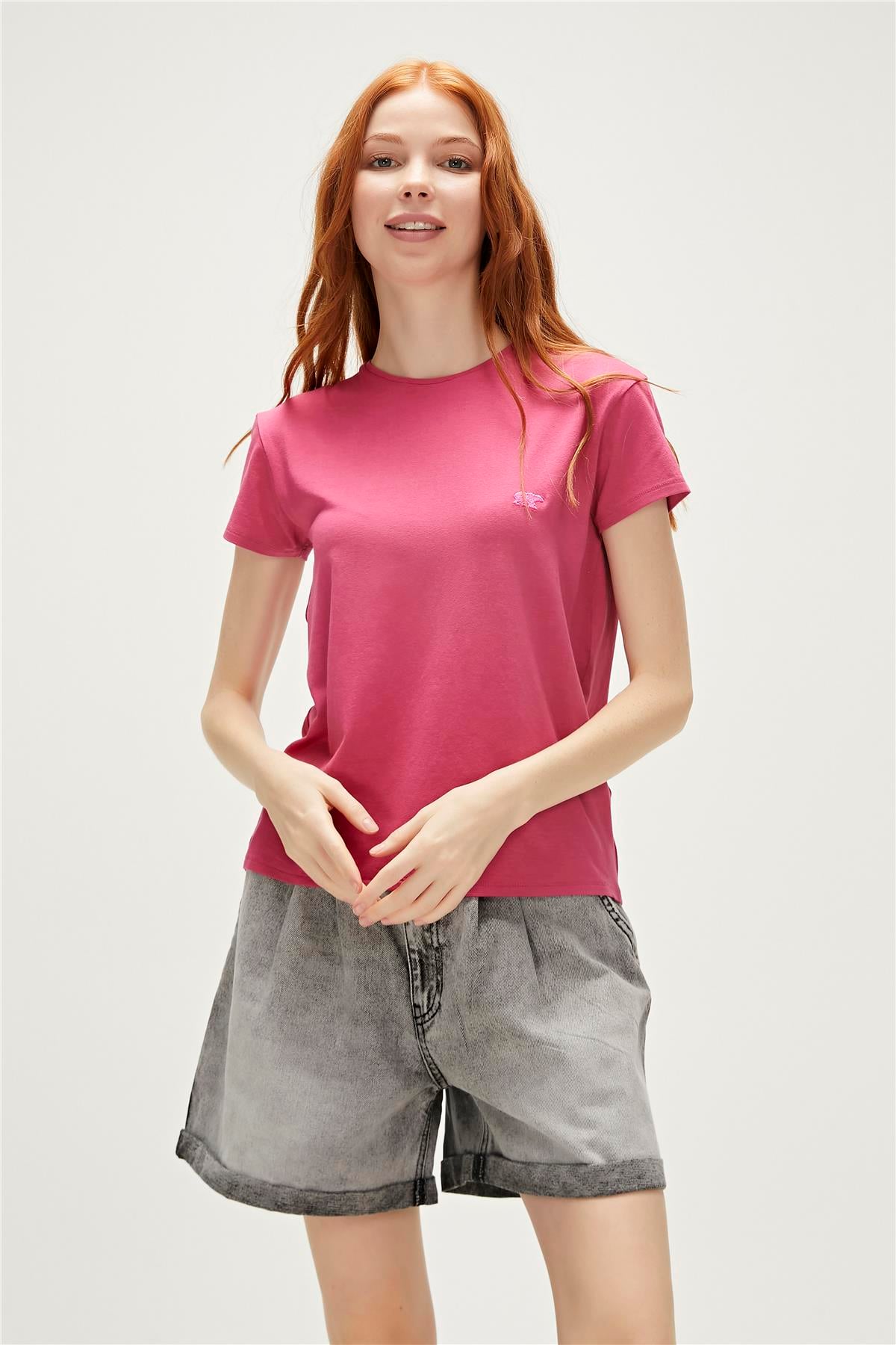 Violet O-Neck T-Shirt Pudra Pembe Basic Kadın Tişört
