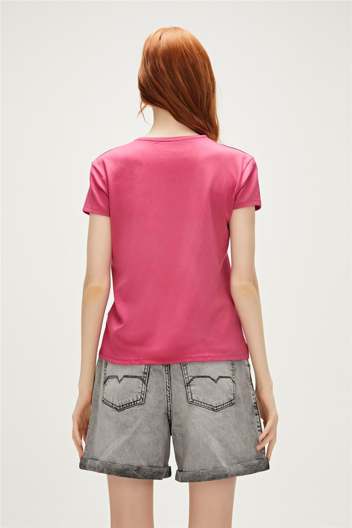 Violet O-Neck T-Shirt Pudra Pembe Basic Kadın Tişört