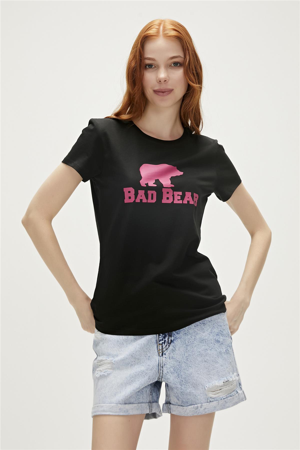 Logo Tee T-Shirt Siyah Baskılı Kadın Tişört |BAD BEAR