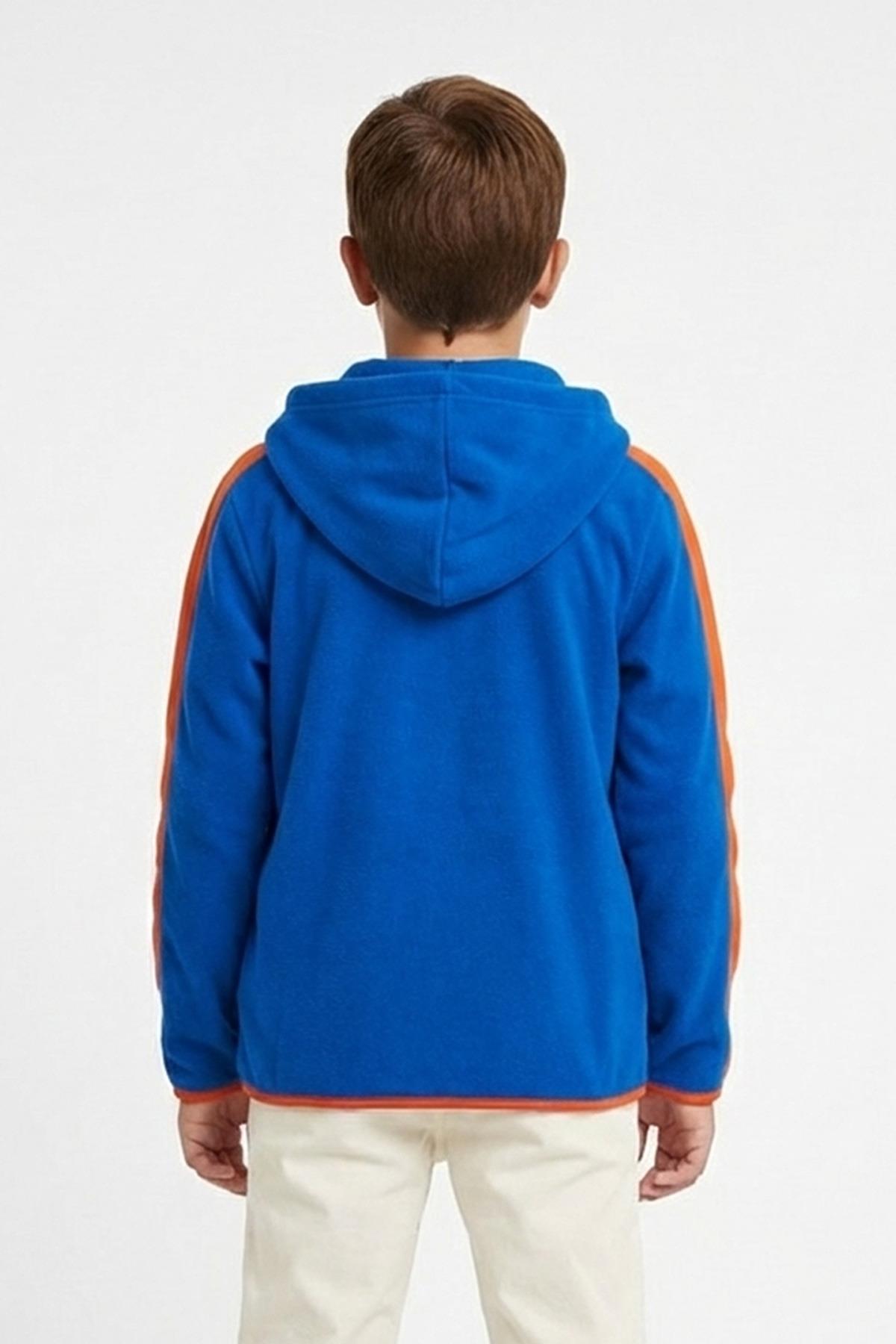 Darrel Full-Zip Saks Mavisi Çocuk Kapüşonlu Sweatshirt