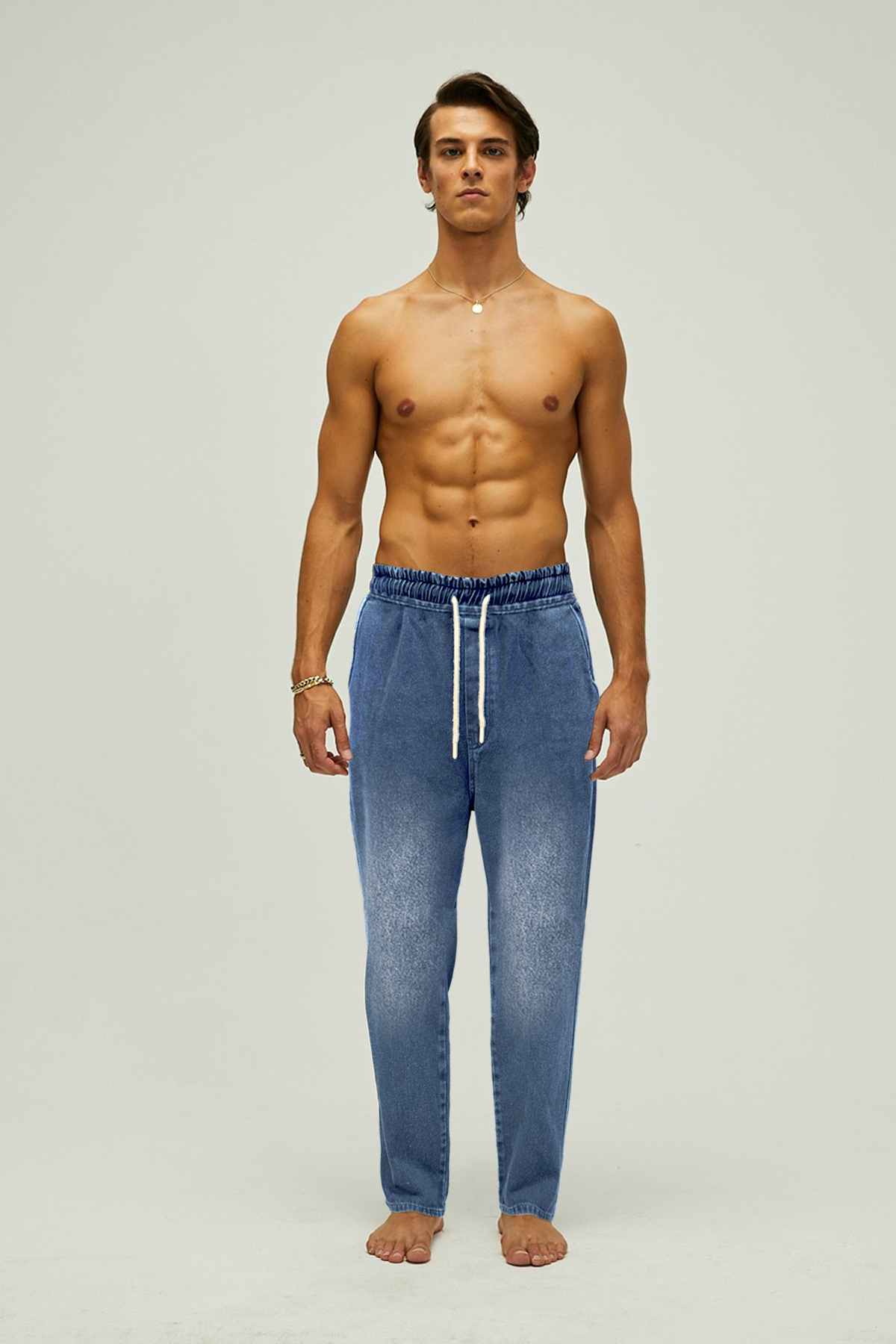 Eze Beli Lastikli Regular Fit Pamuklu Mavi Erkek Jean