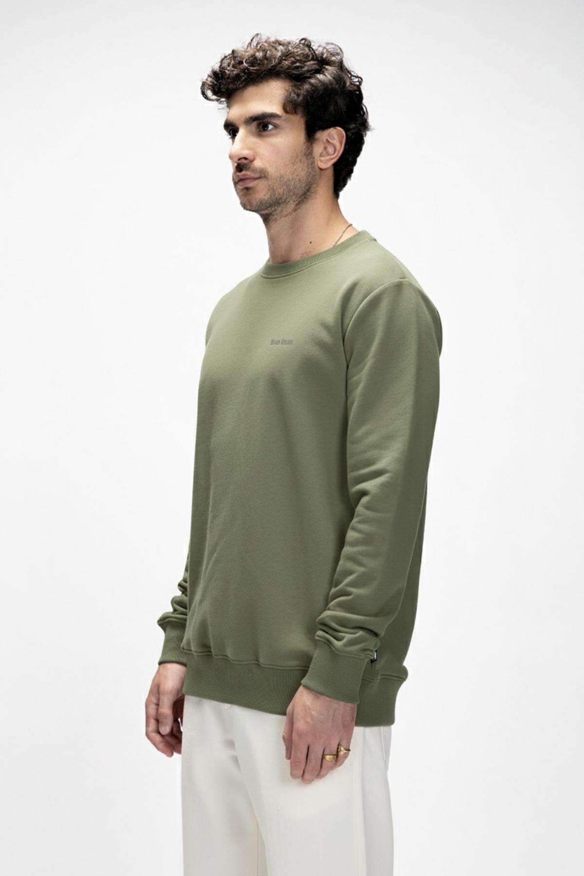 Inner Koyu Yeşil King Size Baskılı Crewneck Erkek Sweatshirt