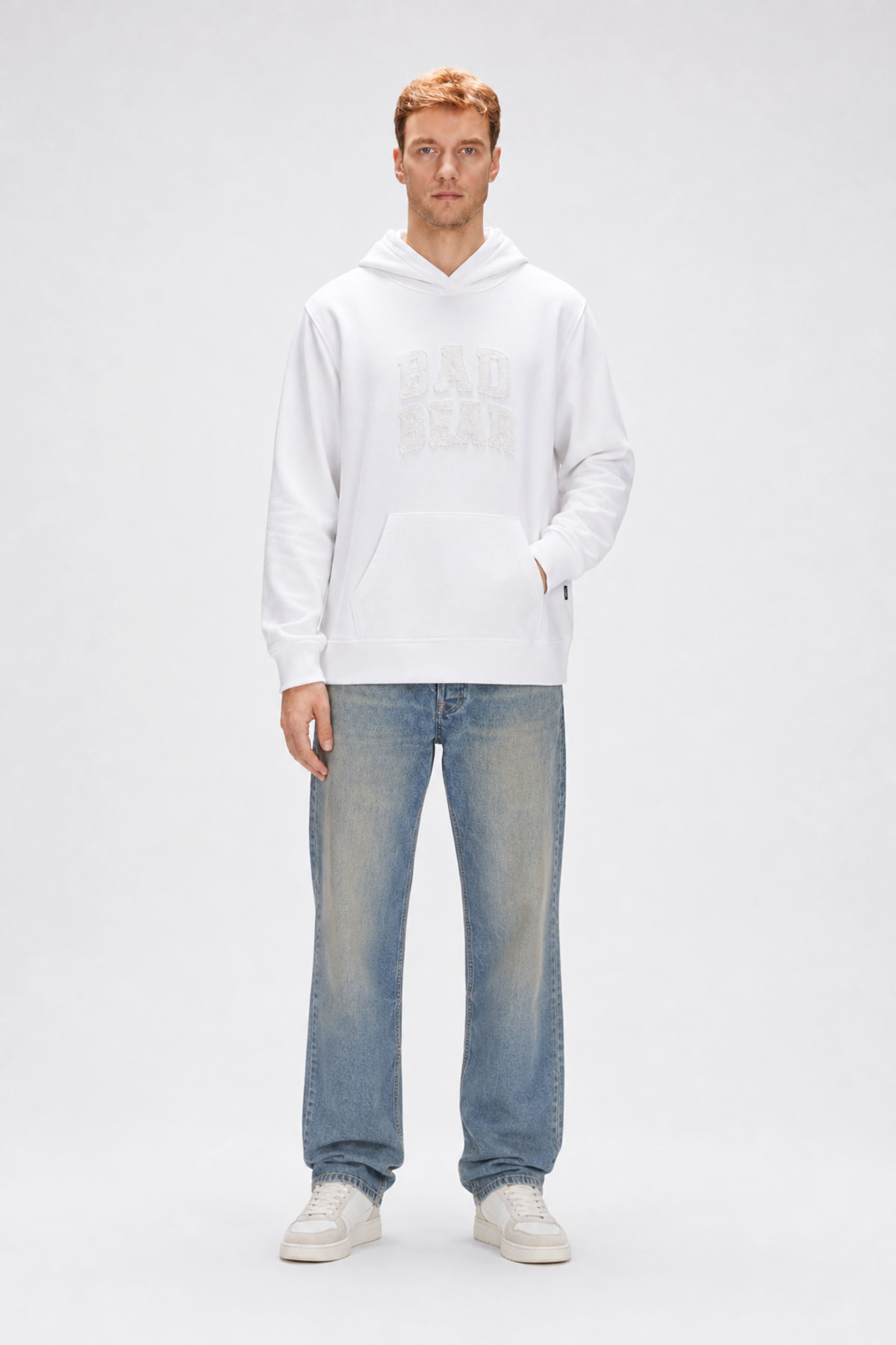 Glacier Beyaz Logo Baskılı Kapüşonlu Erkek Sweatshirt