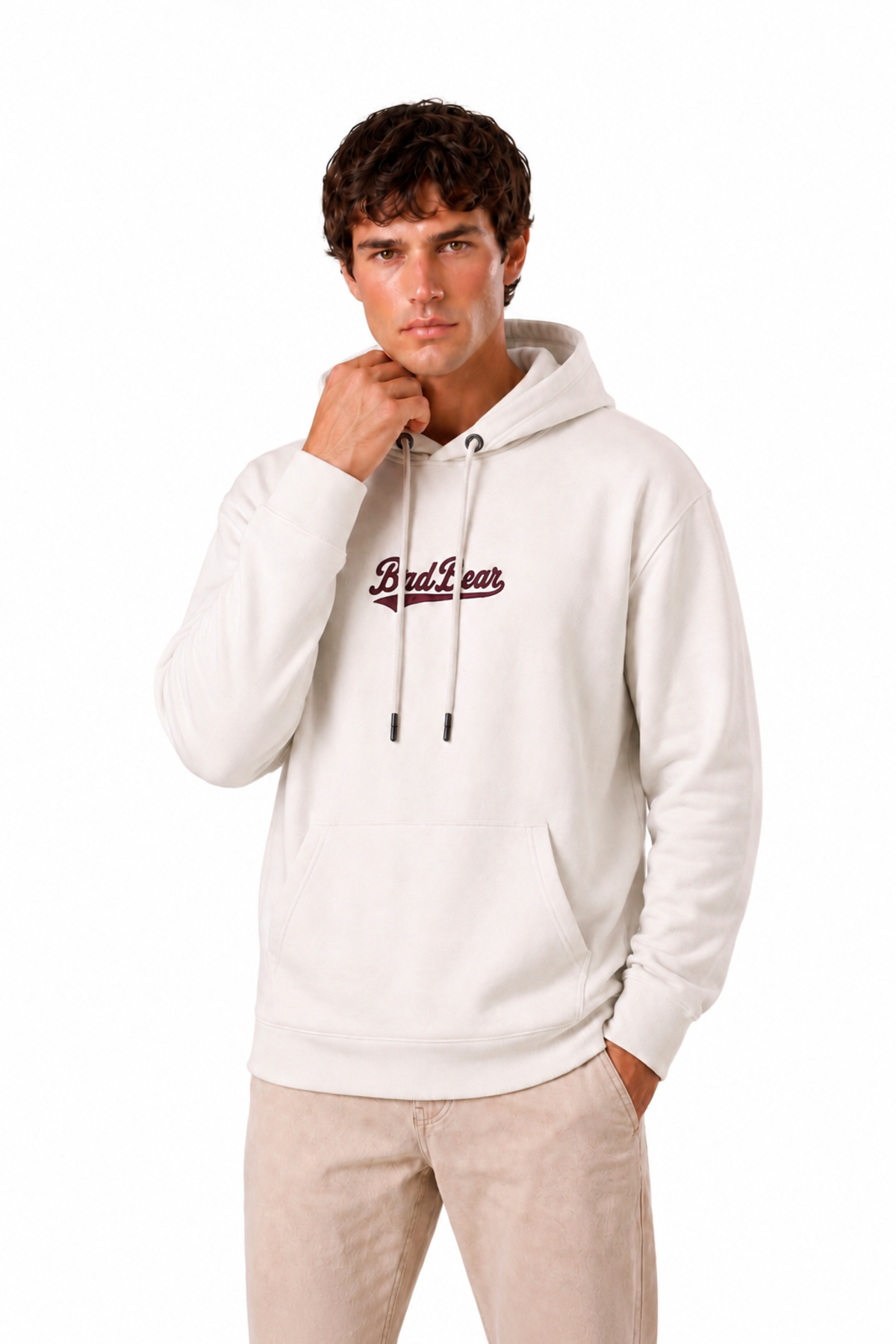 Essence Beyaz Basic Kapüşonlu Erkek Sweatshirt