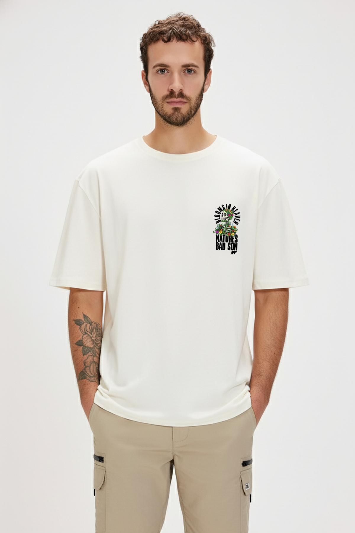 BLOOMS T-SHIRT PRINTED T-SHIRT BEYAZ  MAN T-SHIRT BLOOMS T-SHIRTBLOOMS T-SHIRT