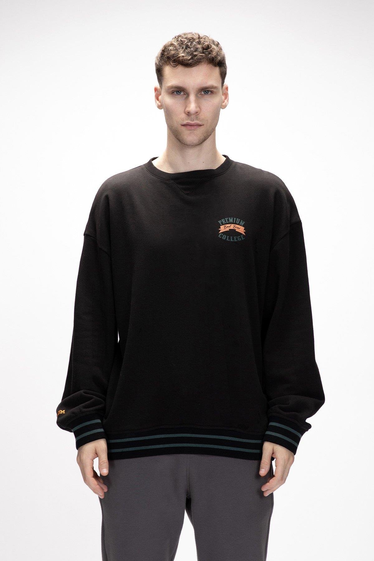 Vecna Si̇yah Oversize Erkek Baskılı Sweatshirt
