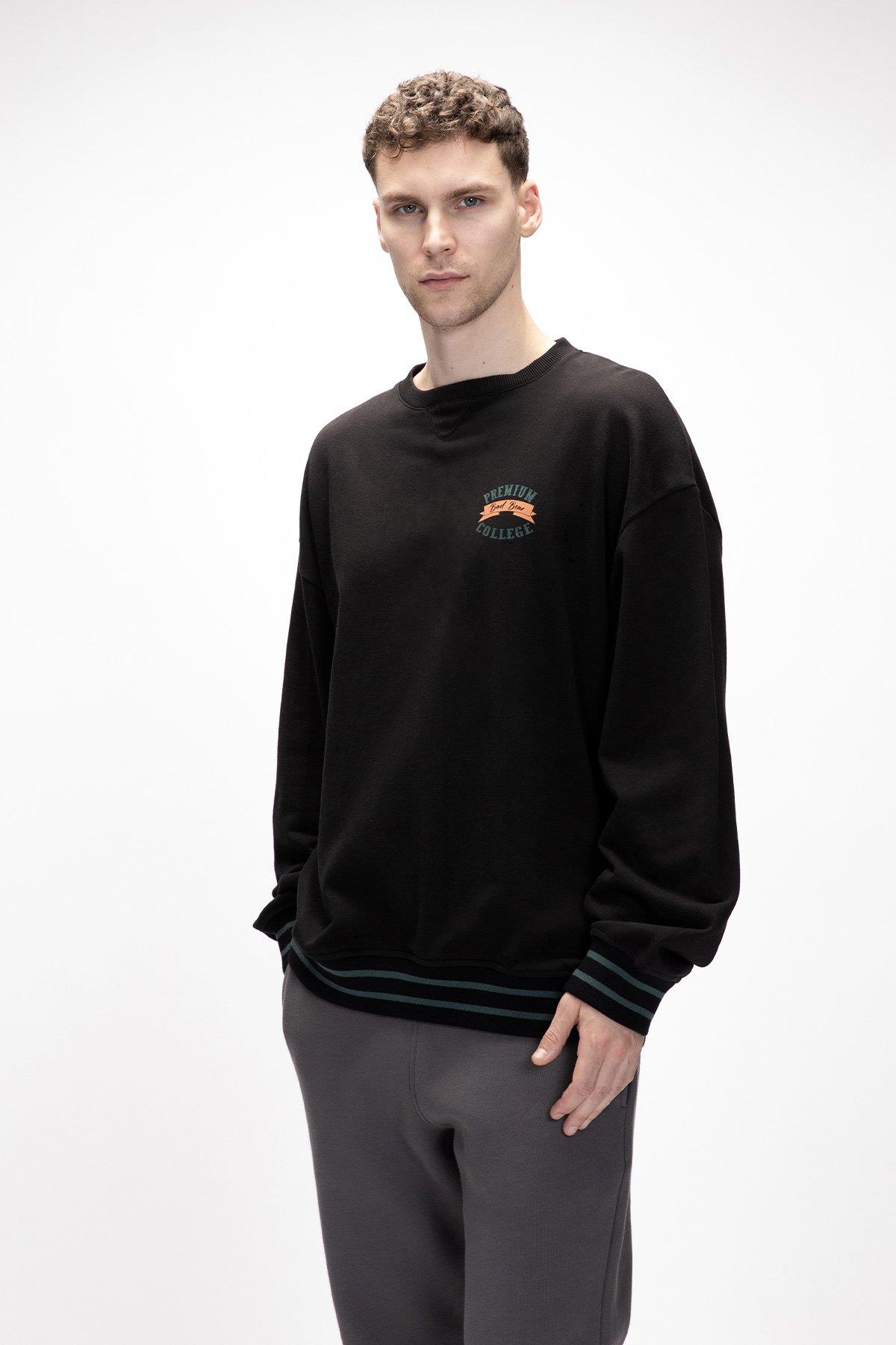 Vecna Si̇yah Oversize Erkek Baskılı Sweatshirt