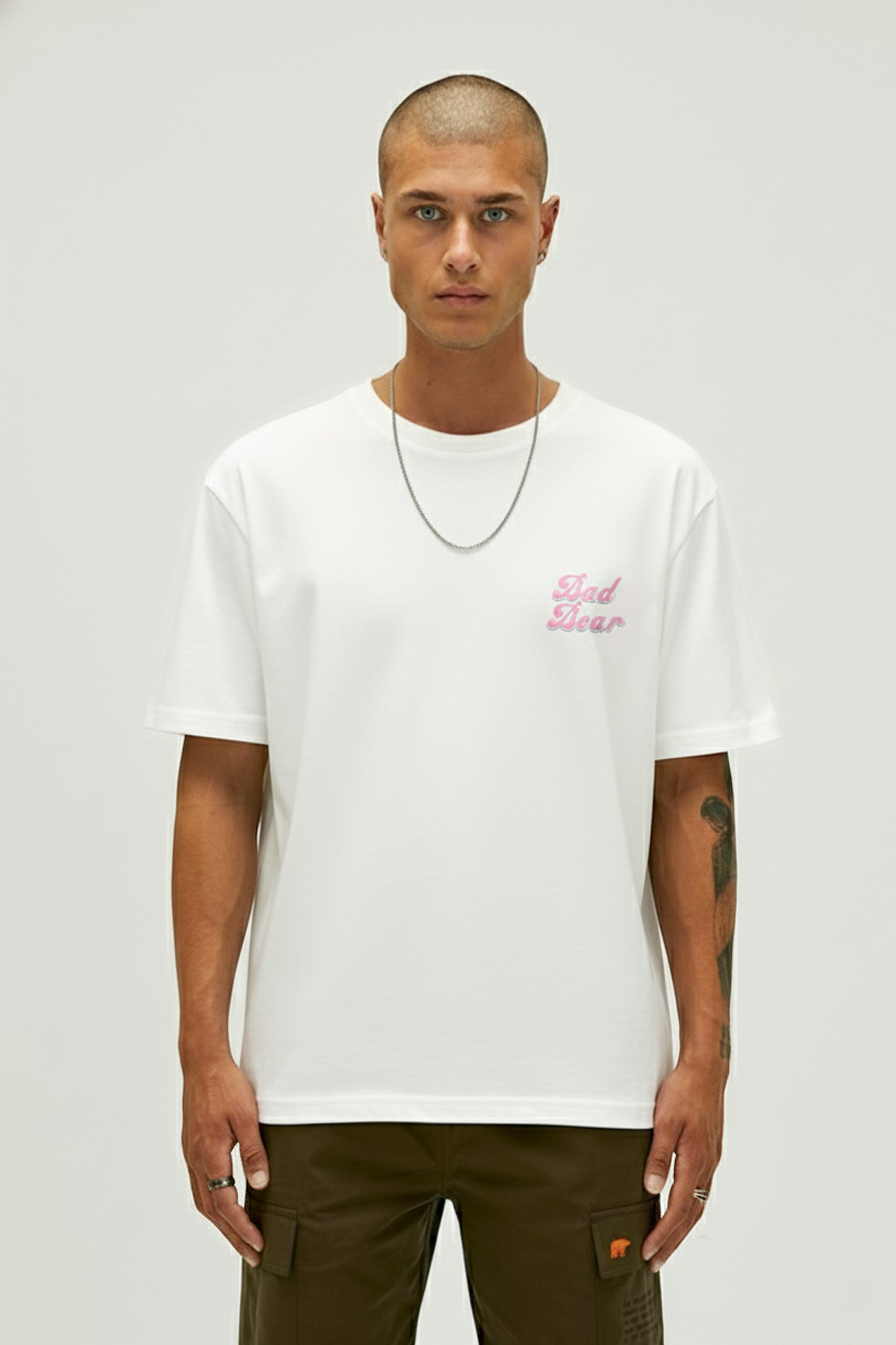 Bad Pink Beyaz Erkek Baskılı Tişört