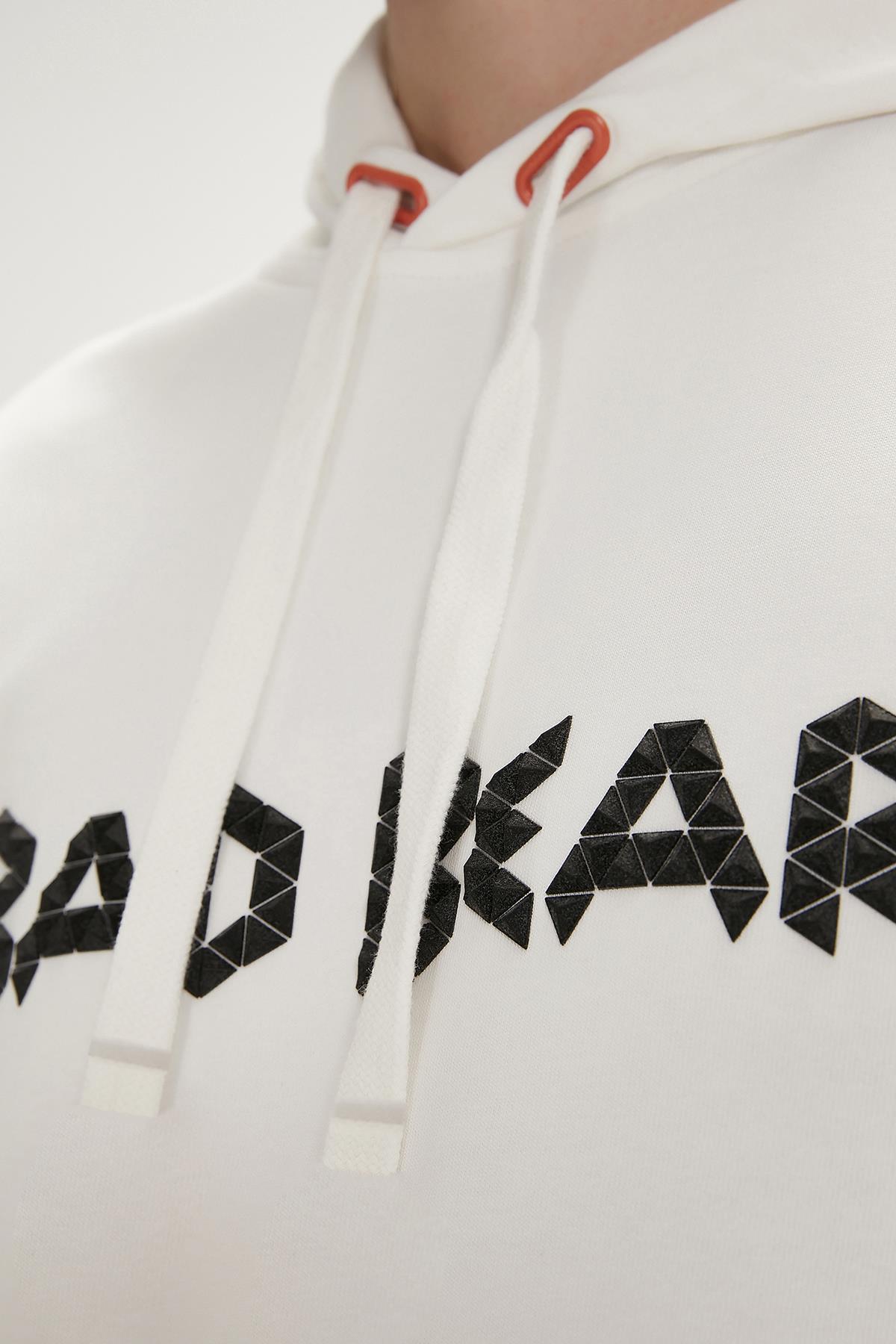 3D Bad Hoodie Off-White Beyaz Kapüşonlu Erkek Sweatshirt