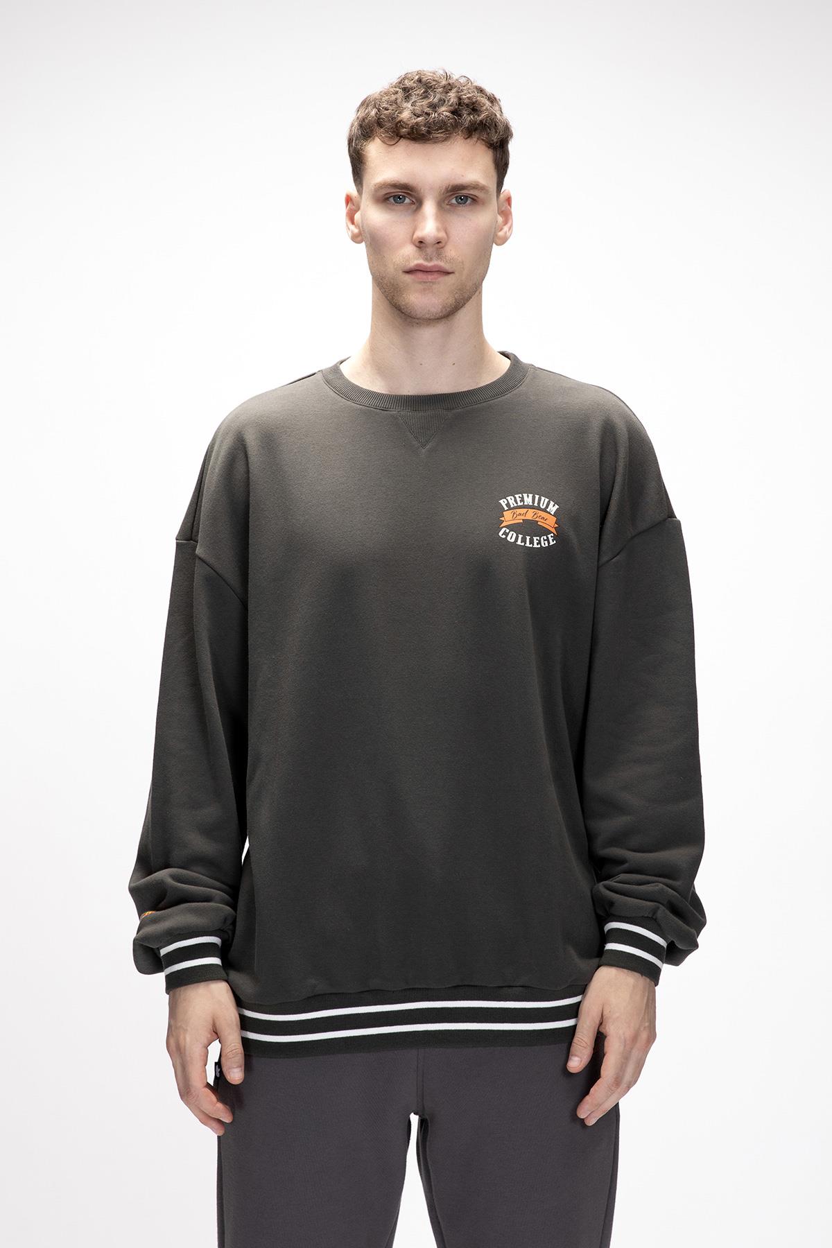 Vecna Füme Yeşil Baskılı Oversize Erkek Baskılı Sweatshirt