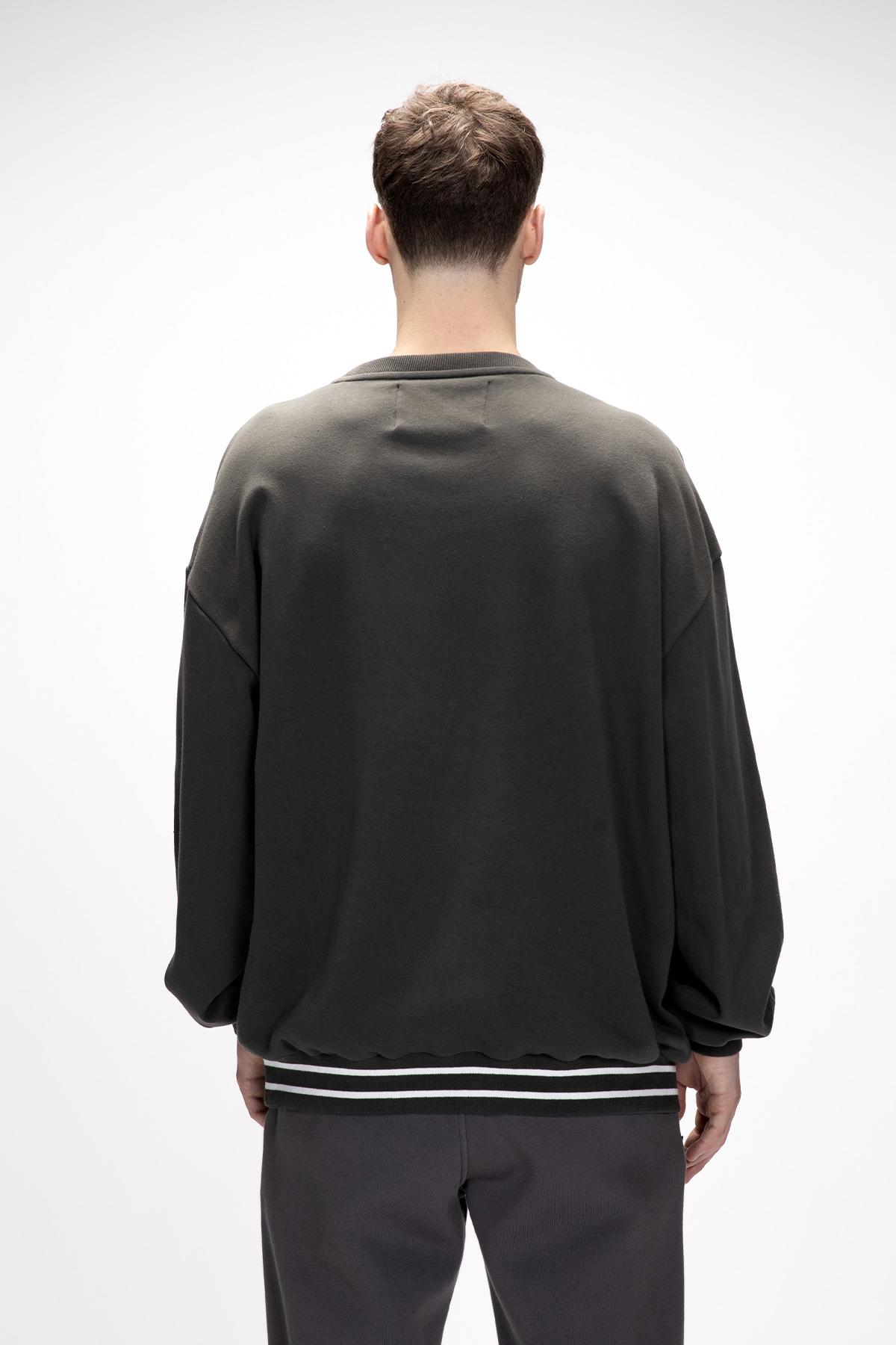 Vecna Füme Yeşil Baskılı Oversize Erkek Baskılı Sweatshirt