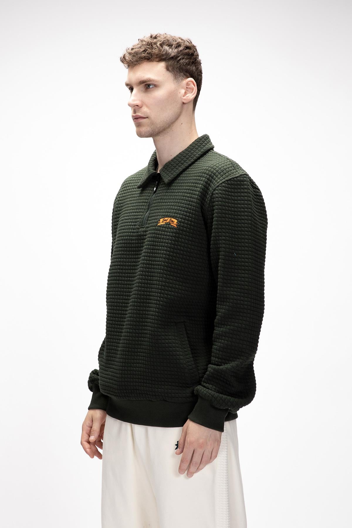 Diez Orman Yeşili Yarım Fermuarlı Erkek Sweatshirt