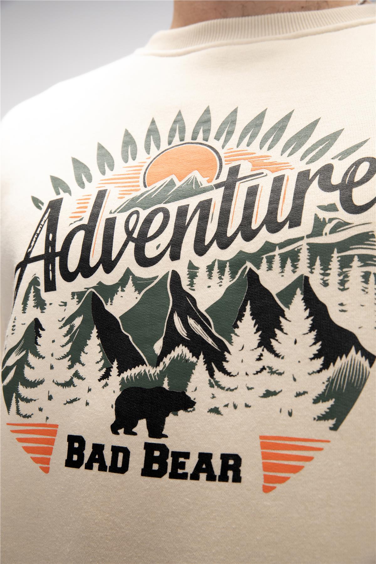 Adventure Bej Crewneck Erkek Baskılı Sweatshirt
