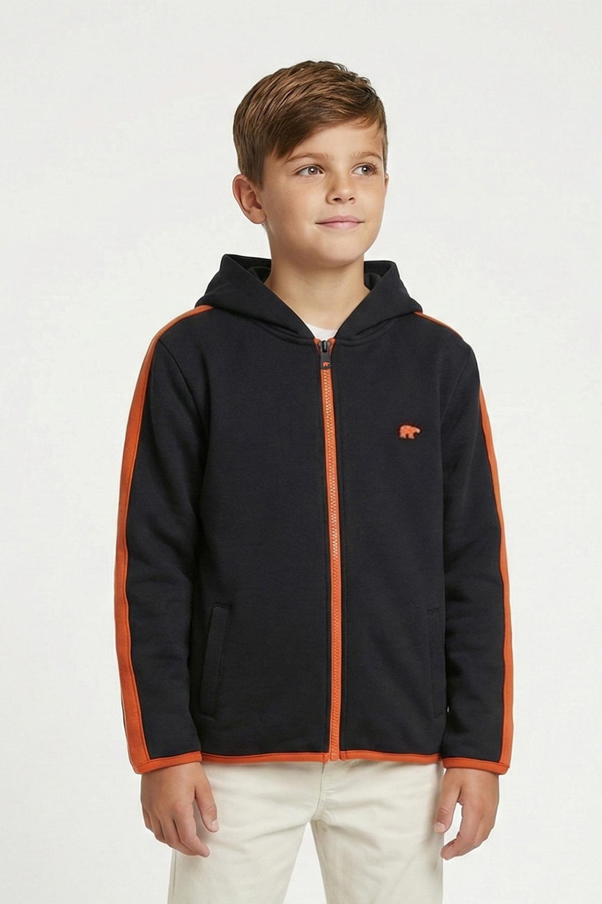 Darrel Full-Zip Siyah Çocuk Kapüşonlu Sweatshirt