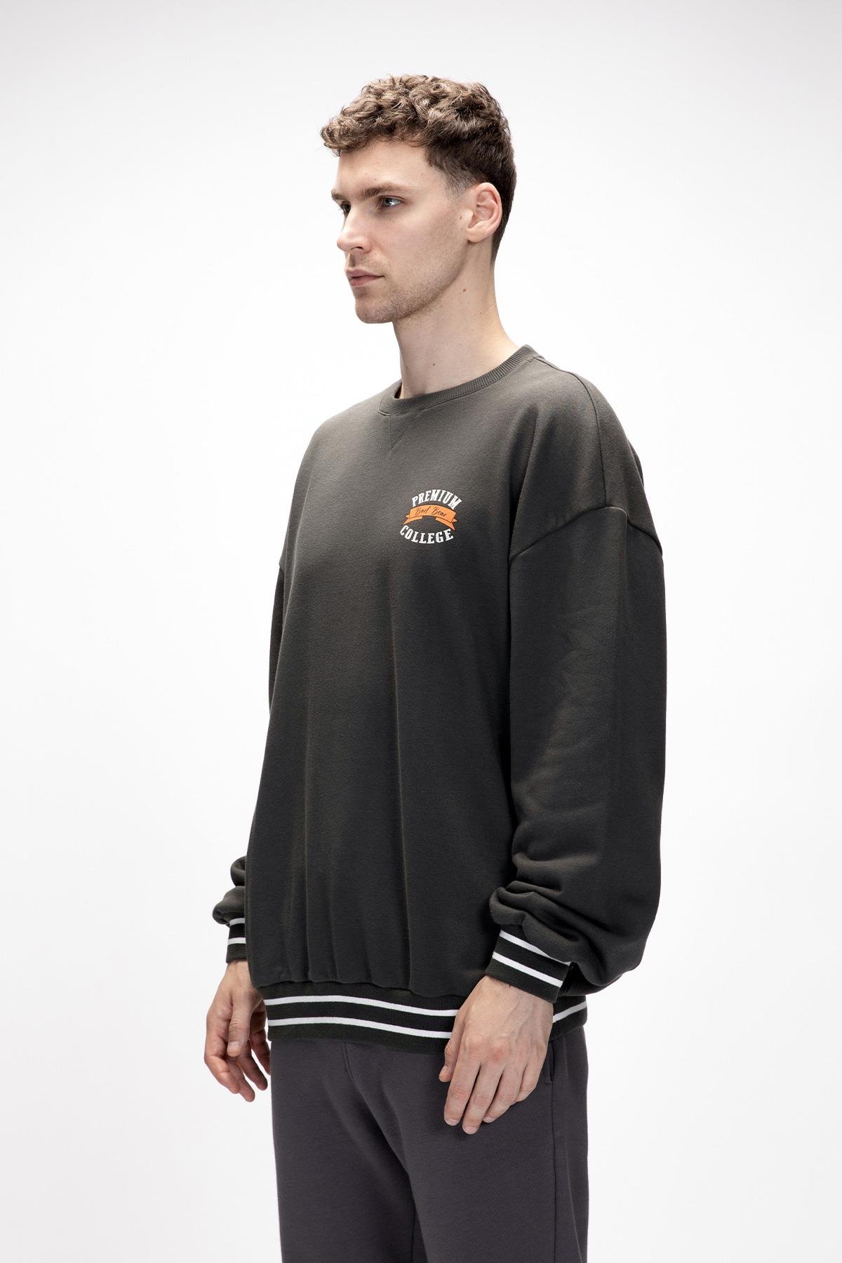 Vecna Füme Yeşil Baskılı Oversize Erkek Baskılı Sweatshirt
