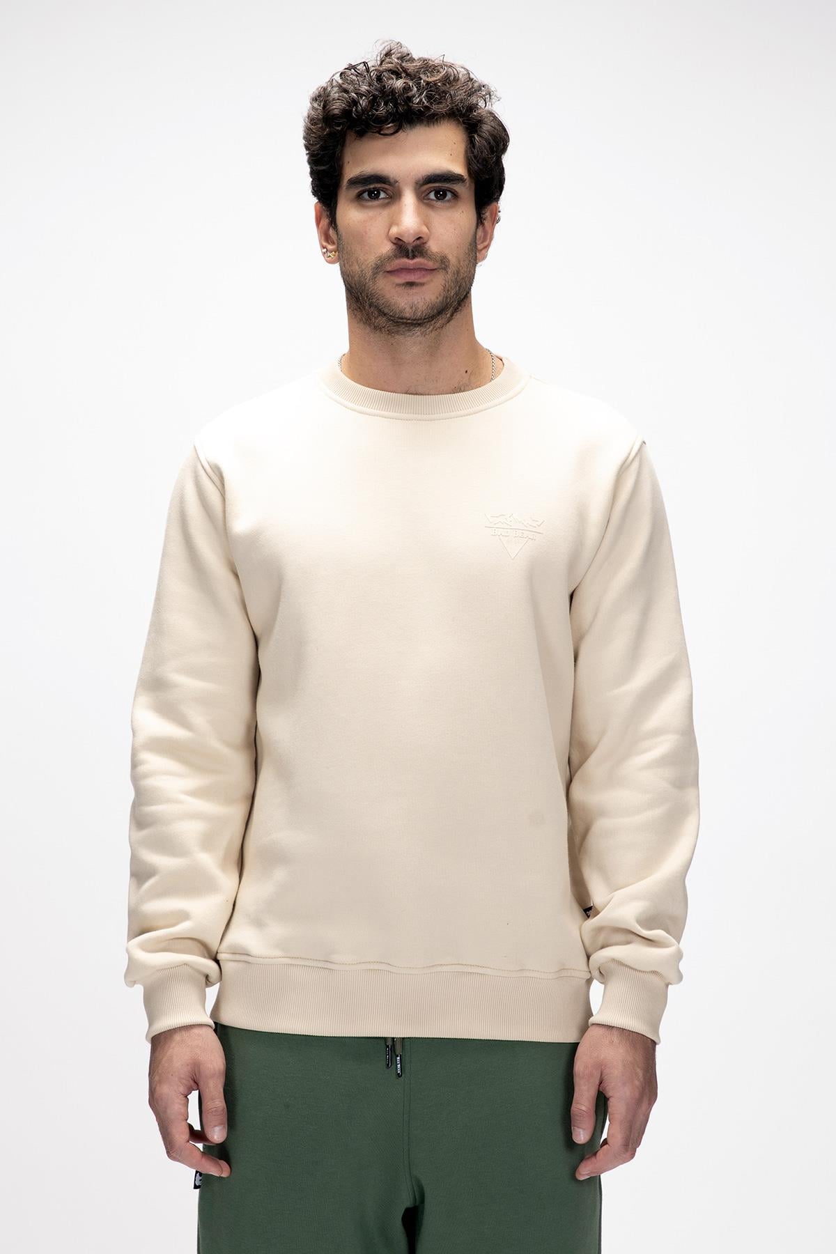 Windy Bej Crewneck Erkek Baskılı Sweatshirt