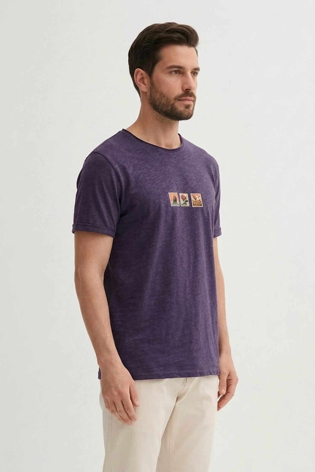 Rose Koyu Mor Erkek Baskılı Tişört