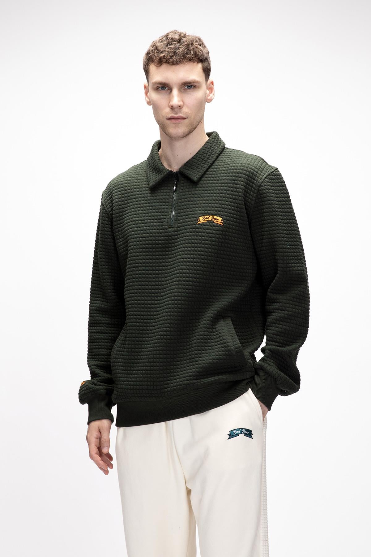 Diez Orman Yeşili Yarım Fermuarlı Erkek Sweatshirt