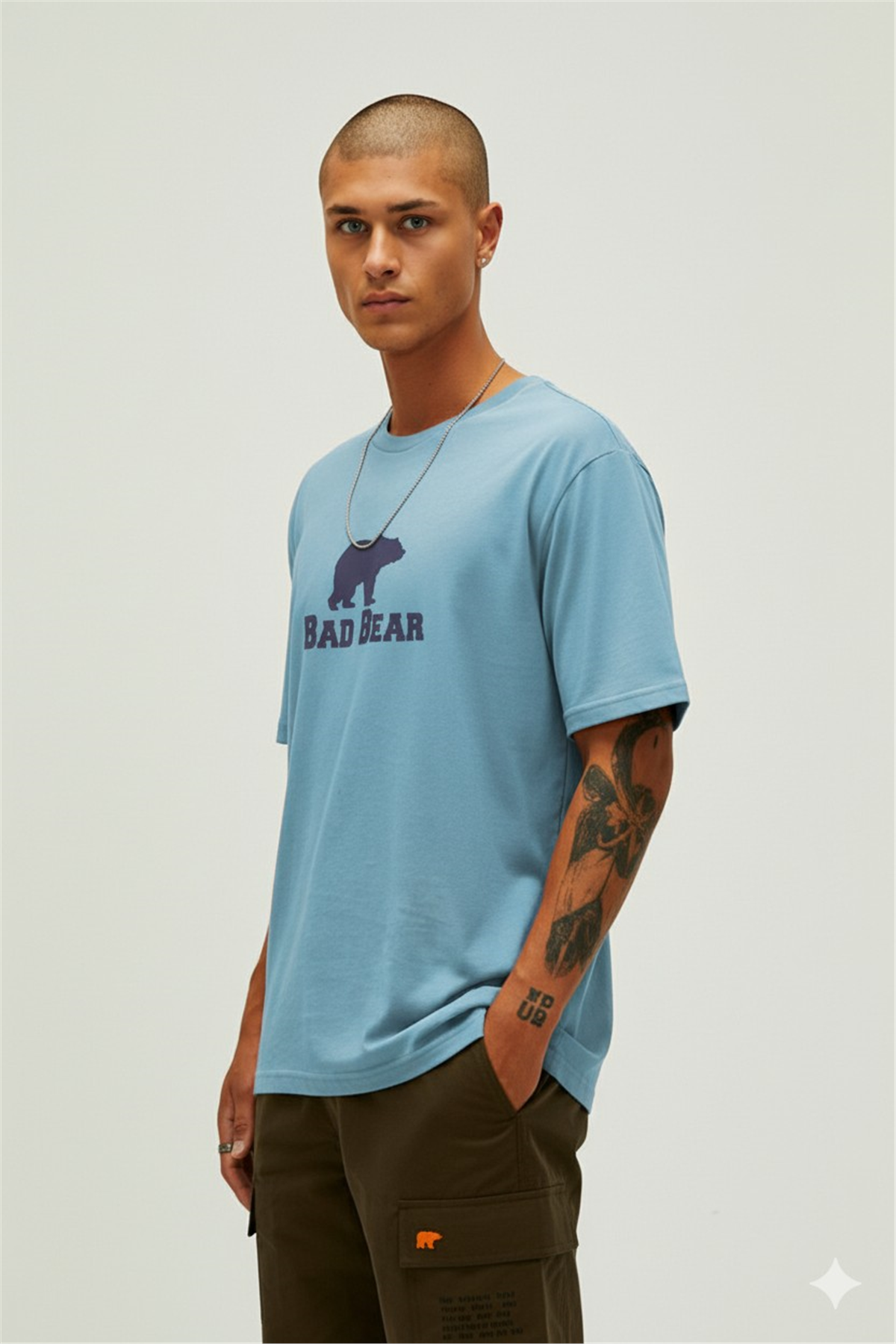 Muscle Retro Mavi Erkek Baskılı Tişört