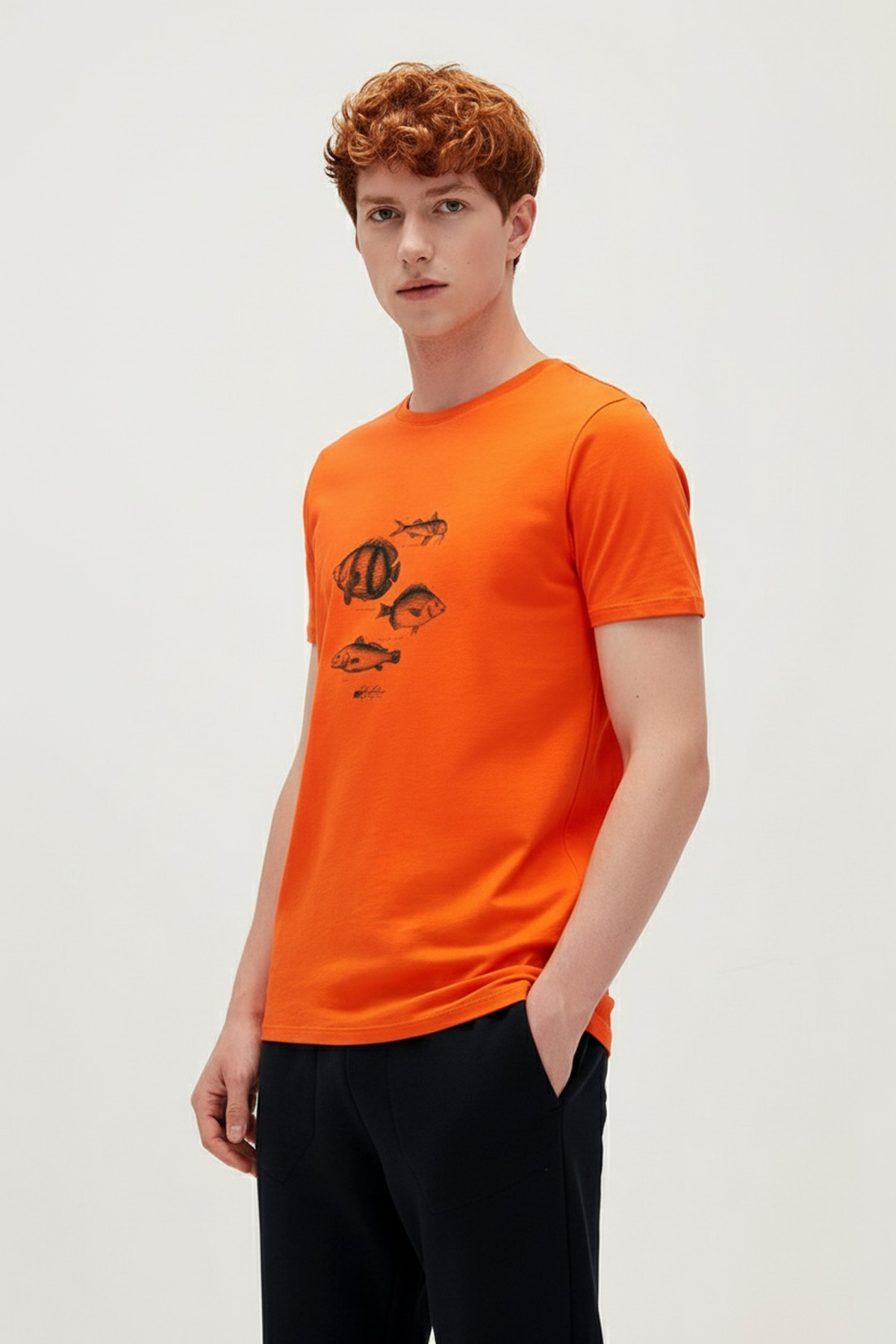 DRAWING FISH T-SHIRT PRINTED T-SHIRT TURUNCU  MAN T-SHIRT DRAWING FISH T-SHIRTDRAWING FISH T-SHIRT