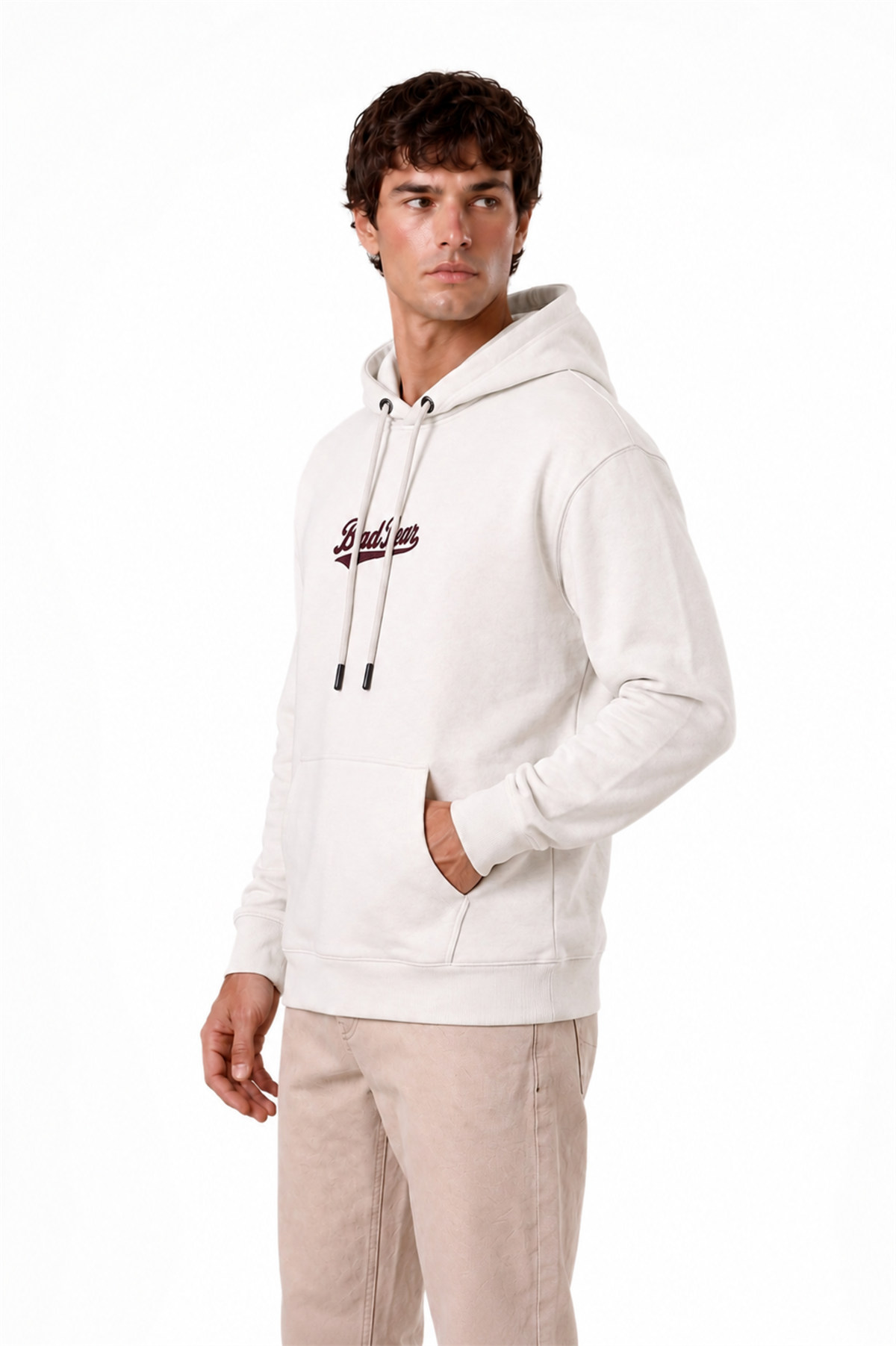 Essence Beyaz Basic Kapüşonlu Erkek Sweatshirt