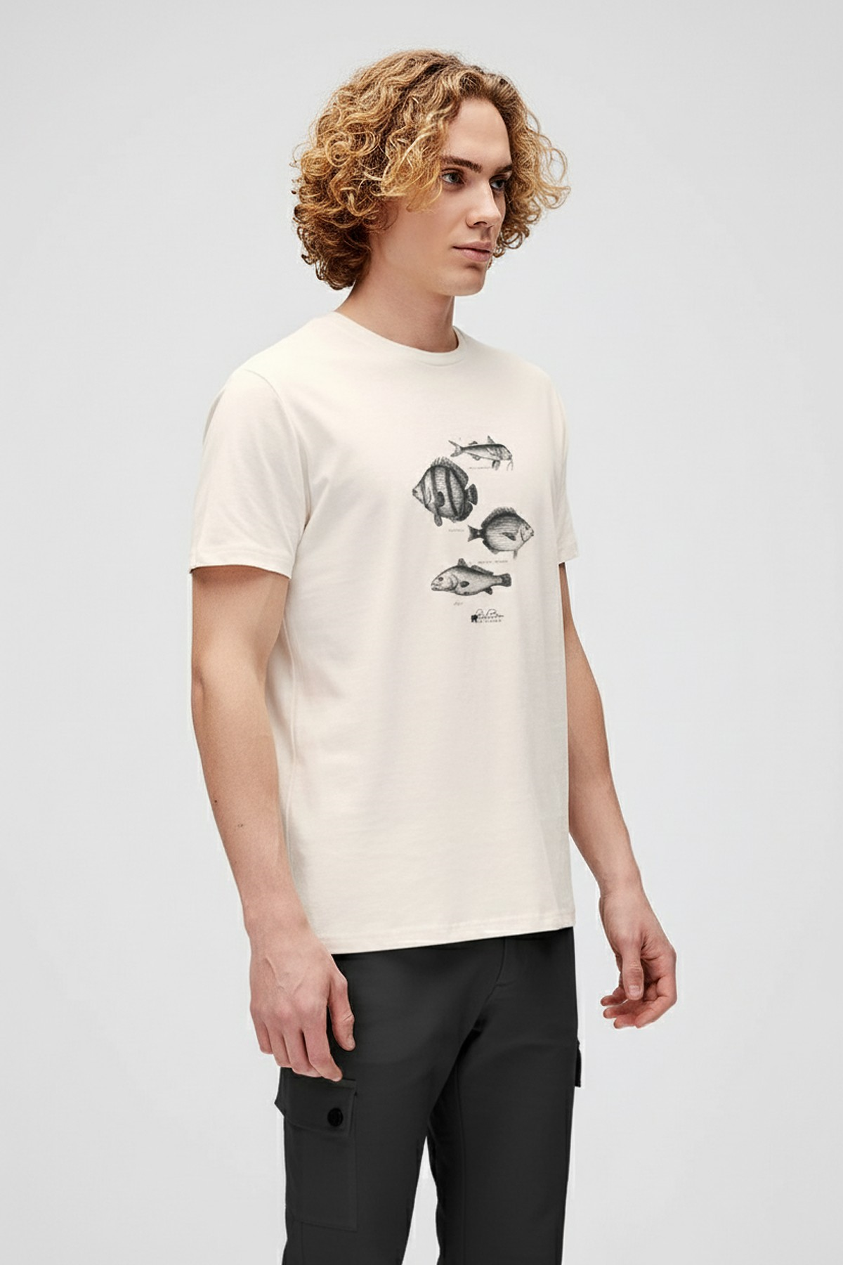 DRAWING FISH T-SHIRT PRINTED T-SHIRT BEYAZ  MAN T-SHIRT DRAWING FISH T-SHIRTDRAWING FISH T-SHIRT