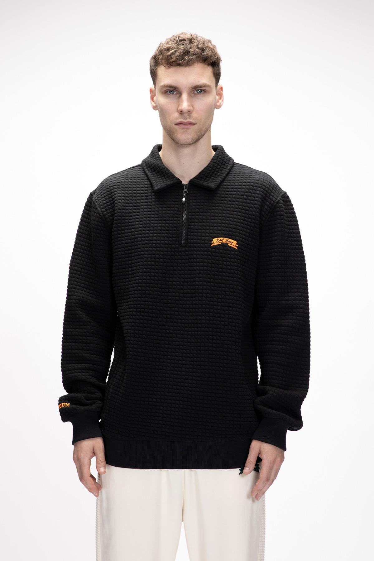 Diez Si̇yah Yarım Fermuarlı Erkek Sweatshirt
