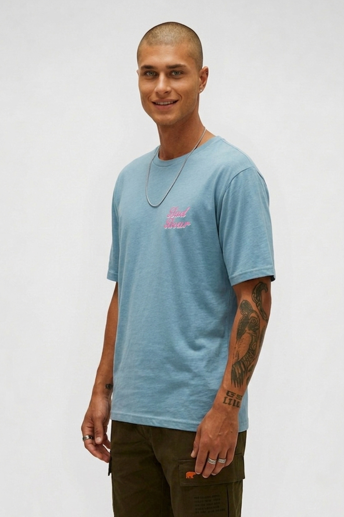 Bad Pink Retro Mavi Erkek Baskılı Tişört