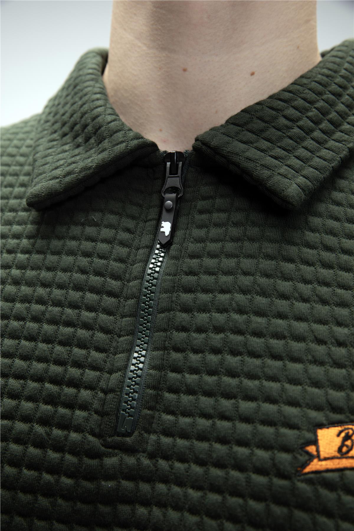 Diez Orman Yeşili Yarım Fermuarlı Erkek Sweatshirt