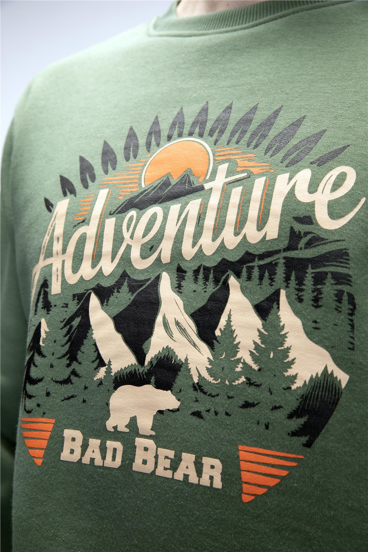 Adventure Soluk Yeşi̇l Crewneck Erkek Baskılı Sweatshirt