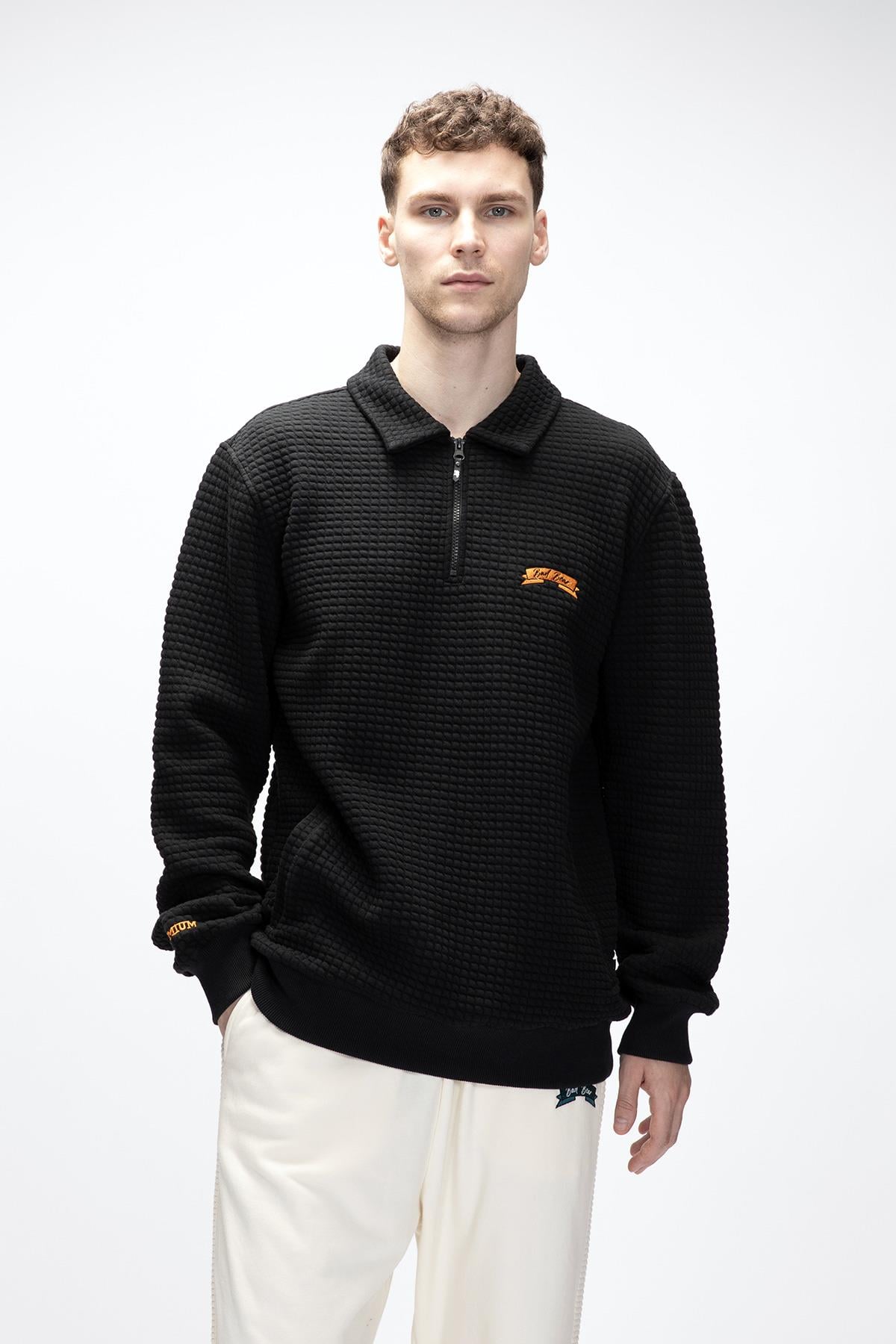 Diez Si̇yah Yarım Fermuarlı Erkek Sweatshirt