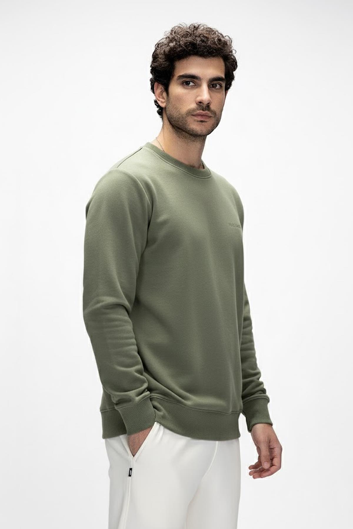 Inner Koyu Yeşil King Size Baskılı Crewneck Erkek Sweatshirt
