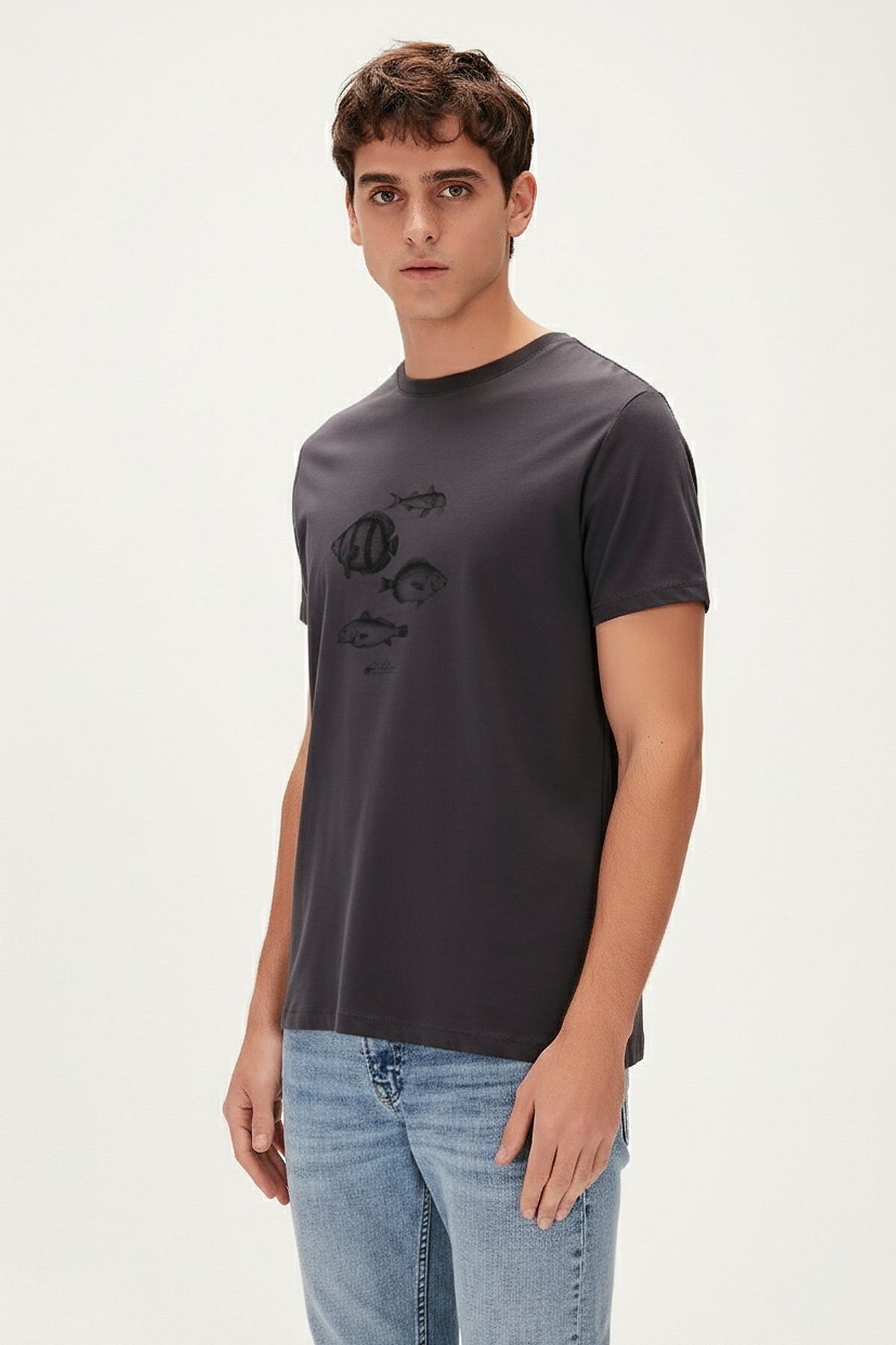 DRAWING FISH T-SHIRT PRINTED T-SHIRT ANTRASİT  MAN T-SHIRT DRAWING FISH T-SHIRTDRAWING FISH T-SHIRT