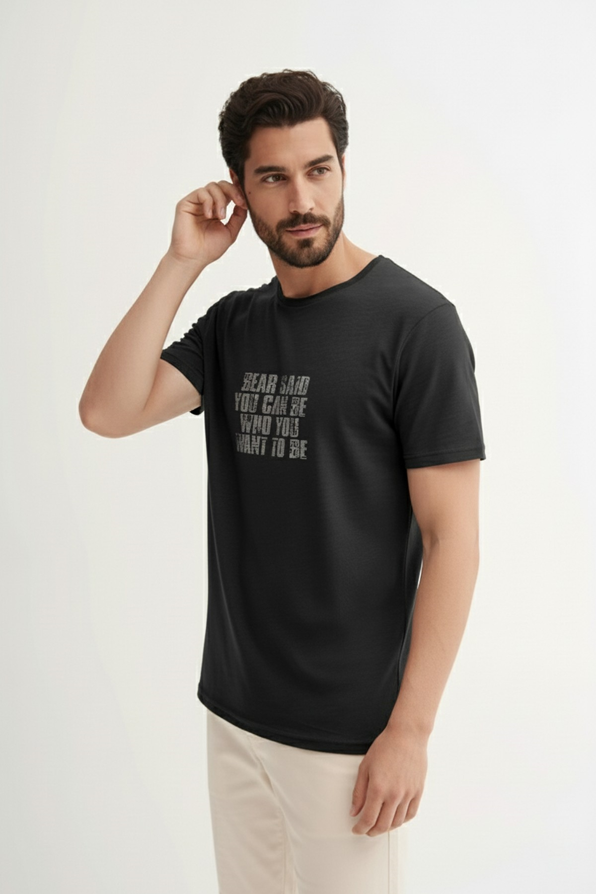 BEAR SAID T-SHIRT PRINTED T-SHIRT SİYAH  MAN T-SHIRT BEAR SAID T-SHIRTBEAR SAID T-SHIRT