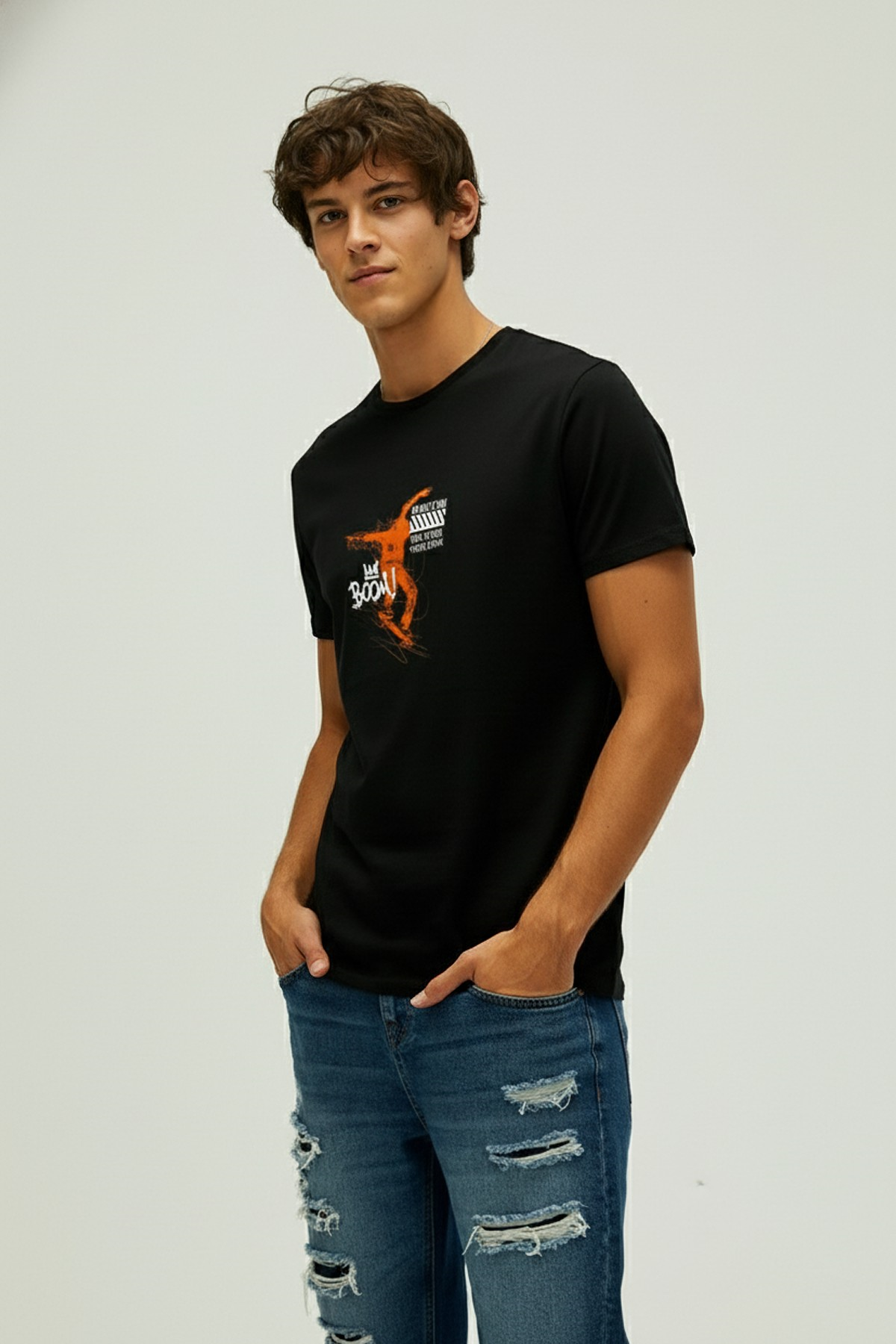 BOOM T-SHIRT PRINTED T-SHIRT SİYAH  MAN T-SHIRT BOOM T-SHIRTBOOM T-SHIRT