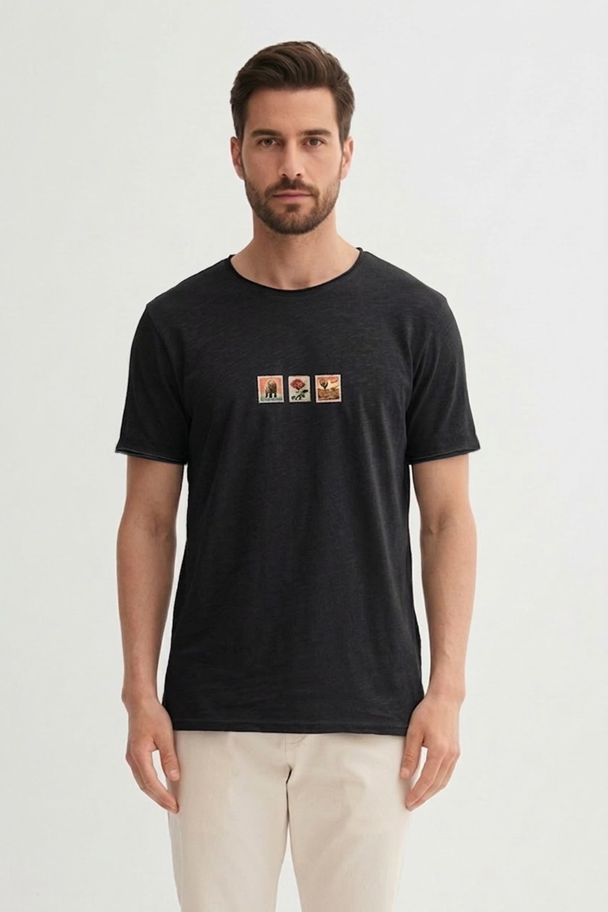 Rose Siyah Erkek Baskılı Tişört