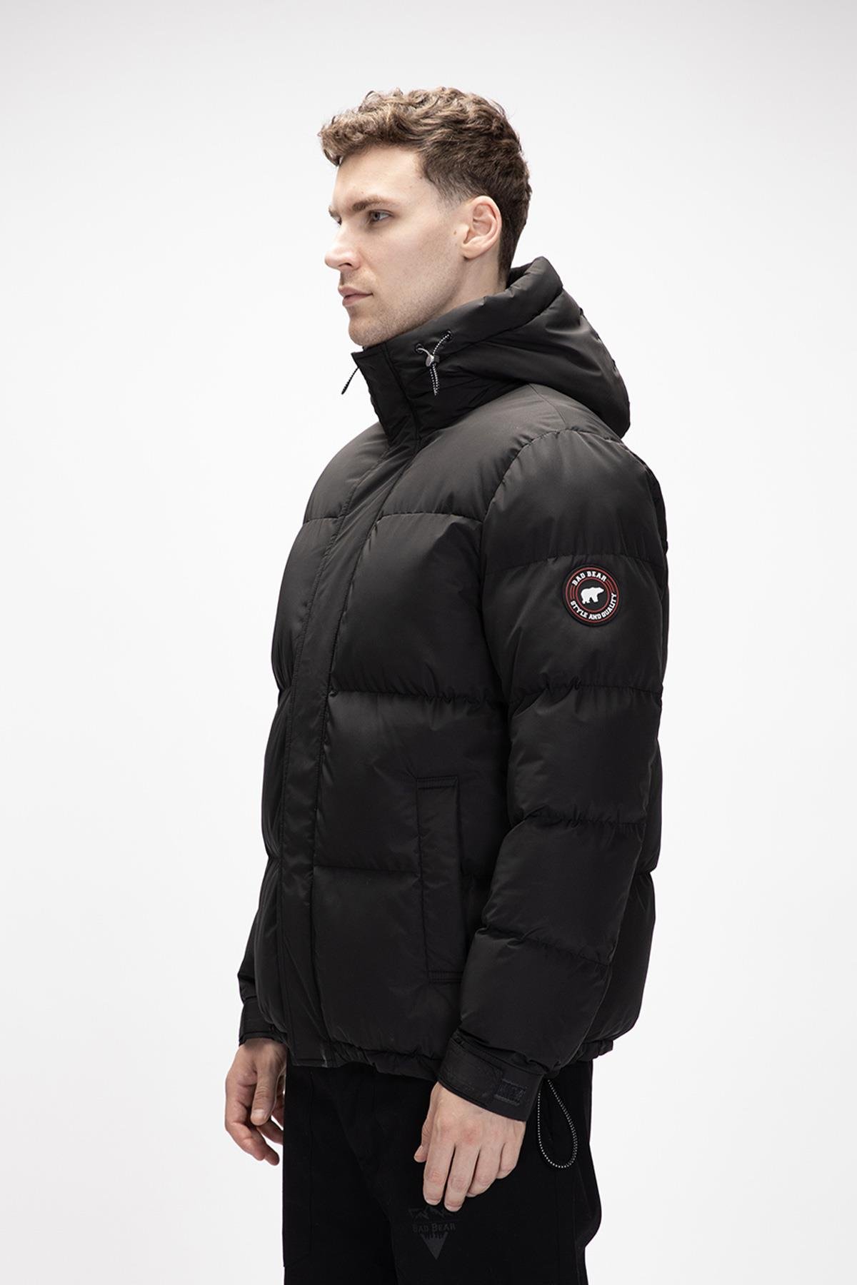 Cup Si̇yah Puffer Kapüşonlu Erkek Mont