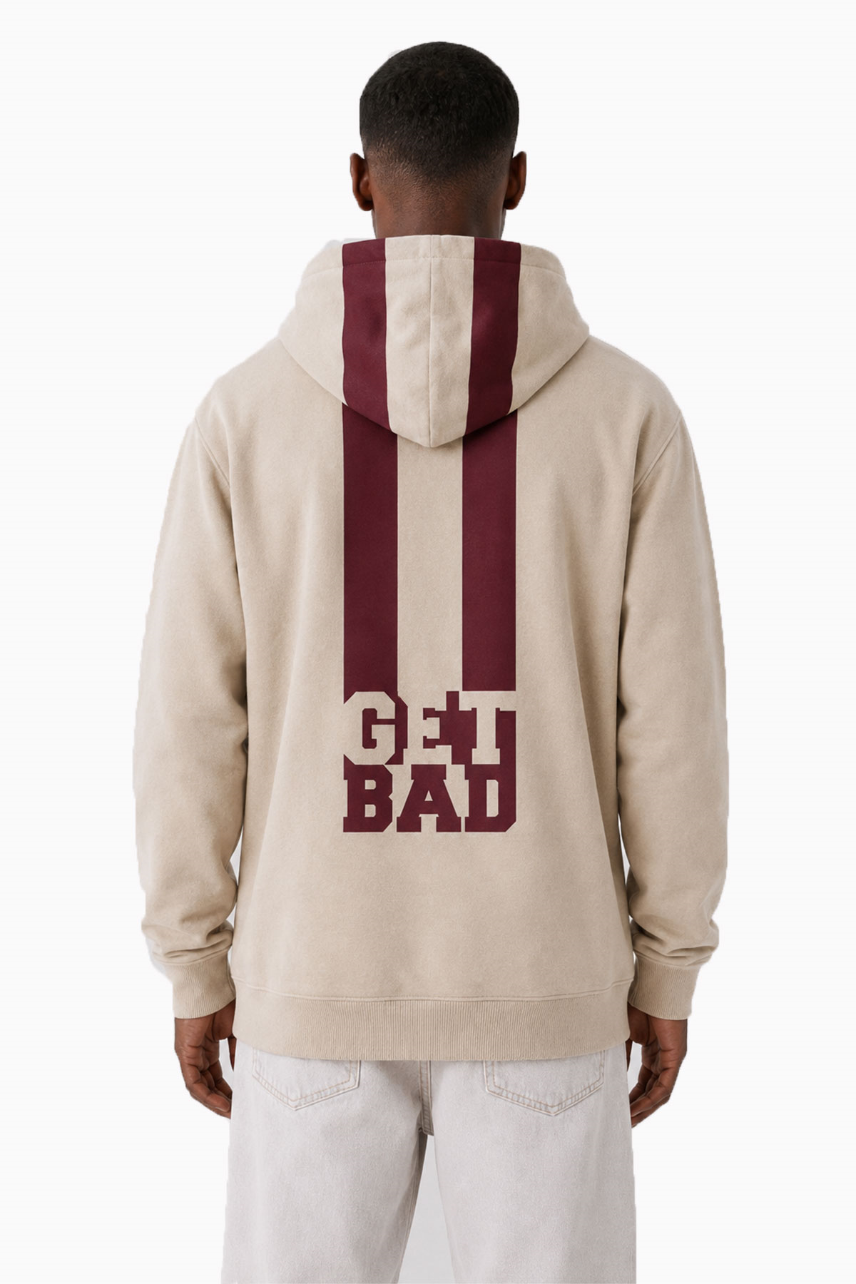 Steap Light Bej Sırt Baskılı Kapüşonlu Erkek Sweatshirt