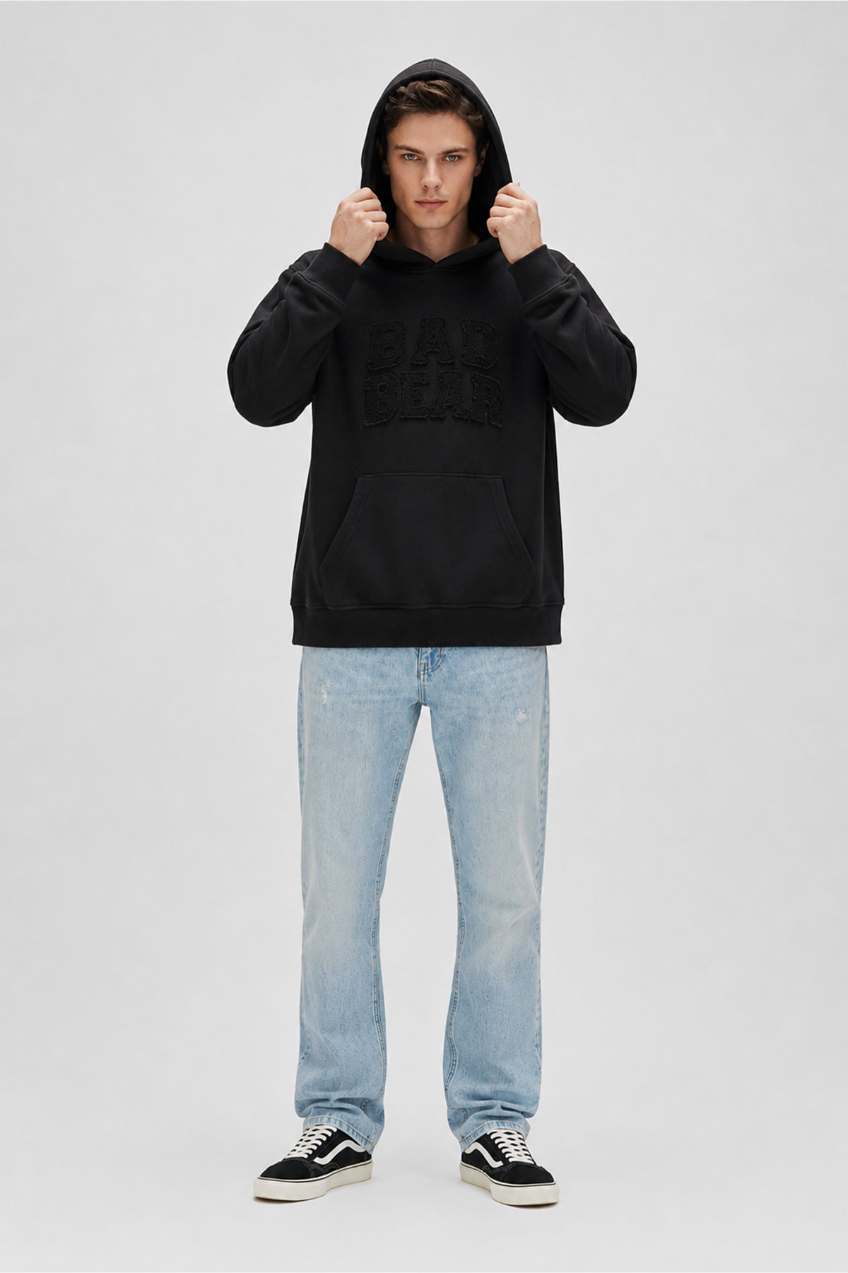 Glacier Siyah Logo Baskılı Kapüşonlu Erkek Sweatshirt