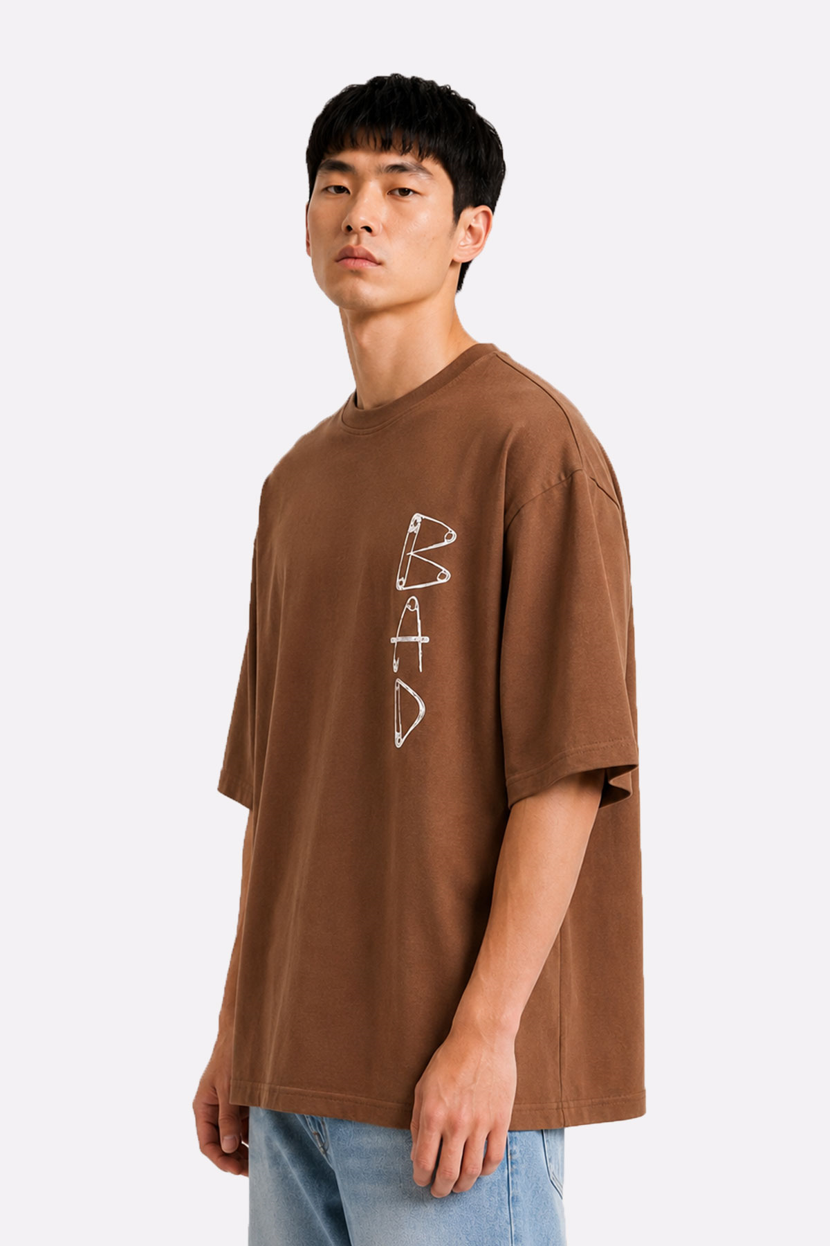 Sharper Kahverengi Oversize Baskılı Erkek Tişört