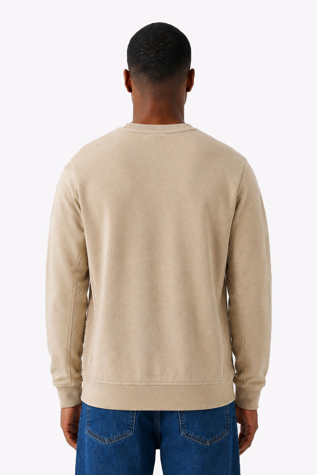 Tune Bej Ters Şerit Detay Erkek Sweatshirt
