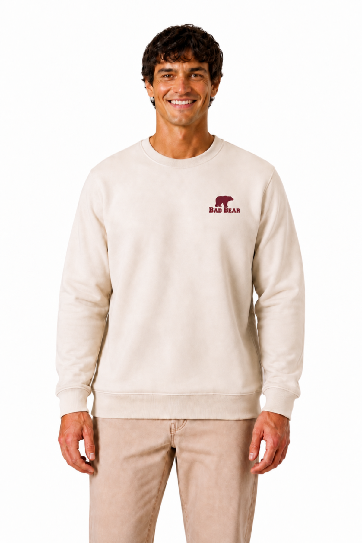 Aurora Bej Logo Baskılı Erkek Sweatshirt