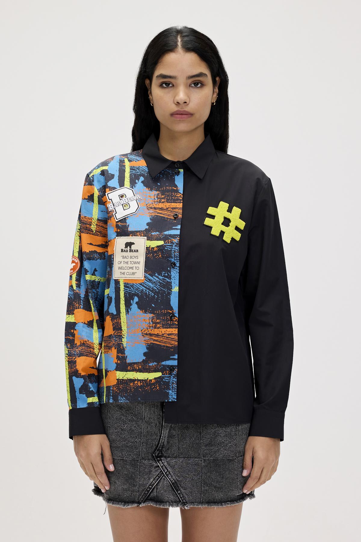 Anastasia Siyah Kadın Baskılı Gömlek