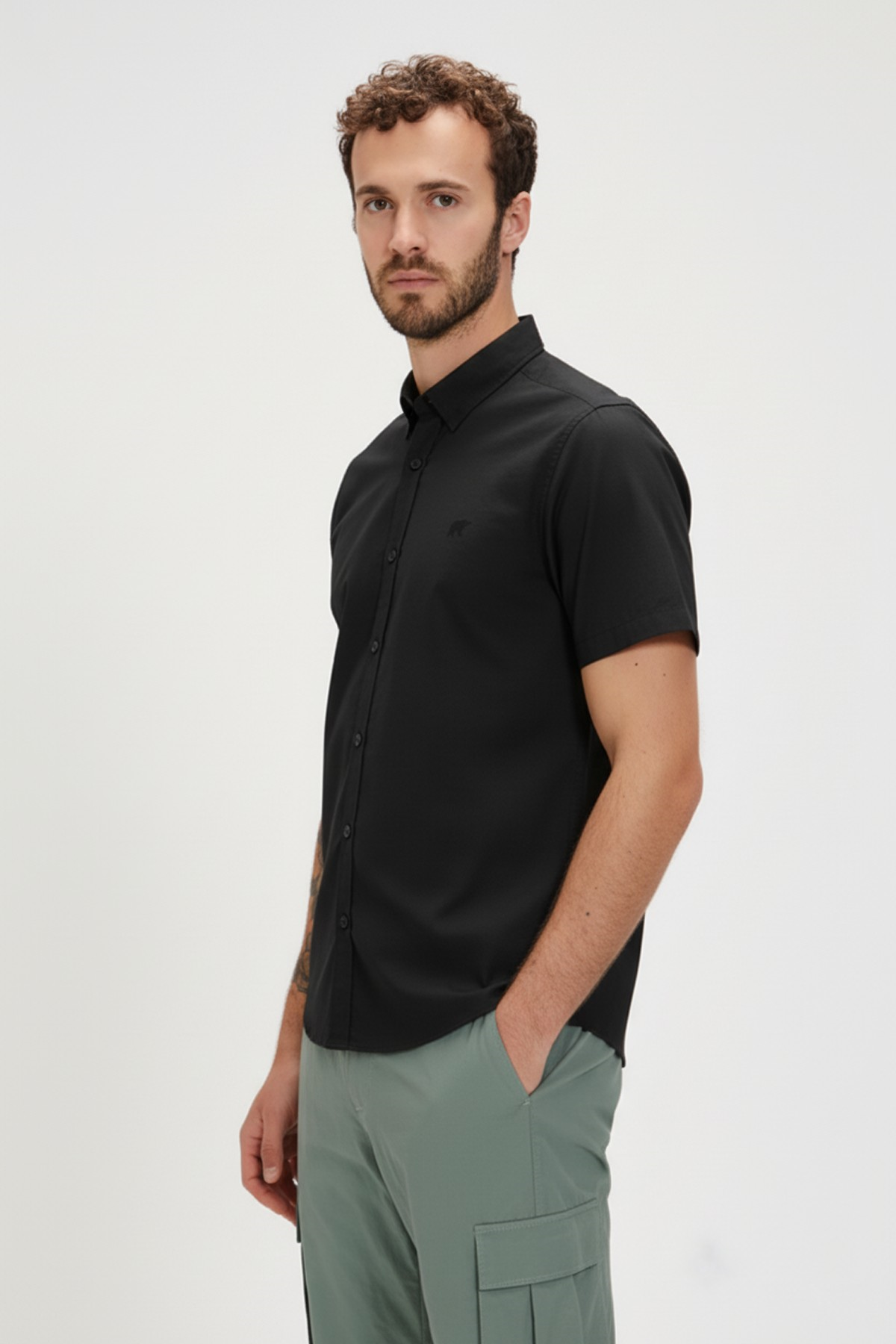 PLANT BASIC SHIRT BASIC SHIRT SİYAH DÜĞMELİ MAN SHIRT PLANT BASIC SHIRTPLANT BASIC SHIRT