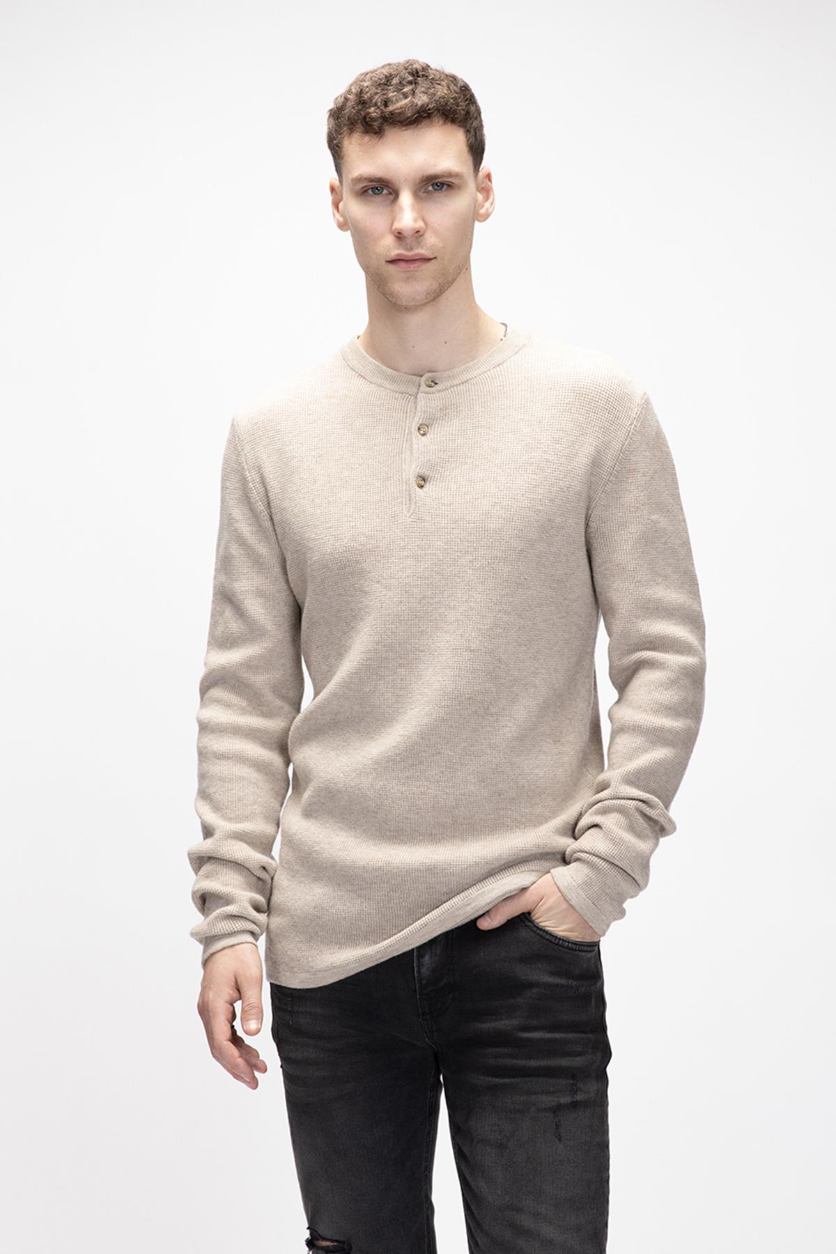 Moreno Bej Bisiklet Yaka Erkek Triko Kazak